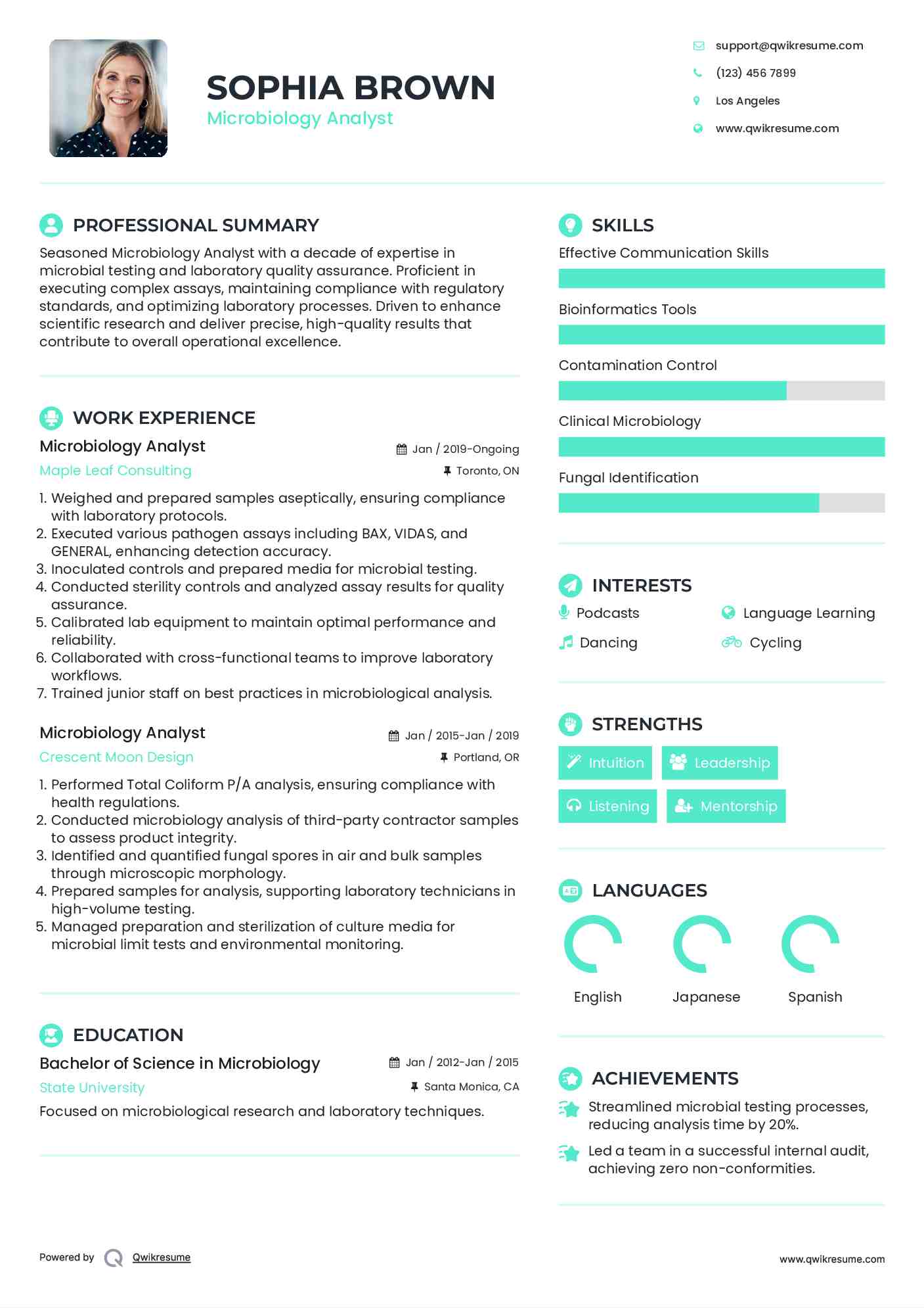 Microbiology Analyst Resume Sample