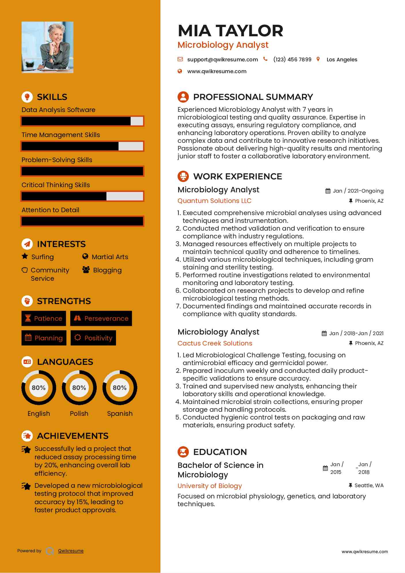 Microbiology Analyst Resume Example