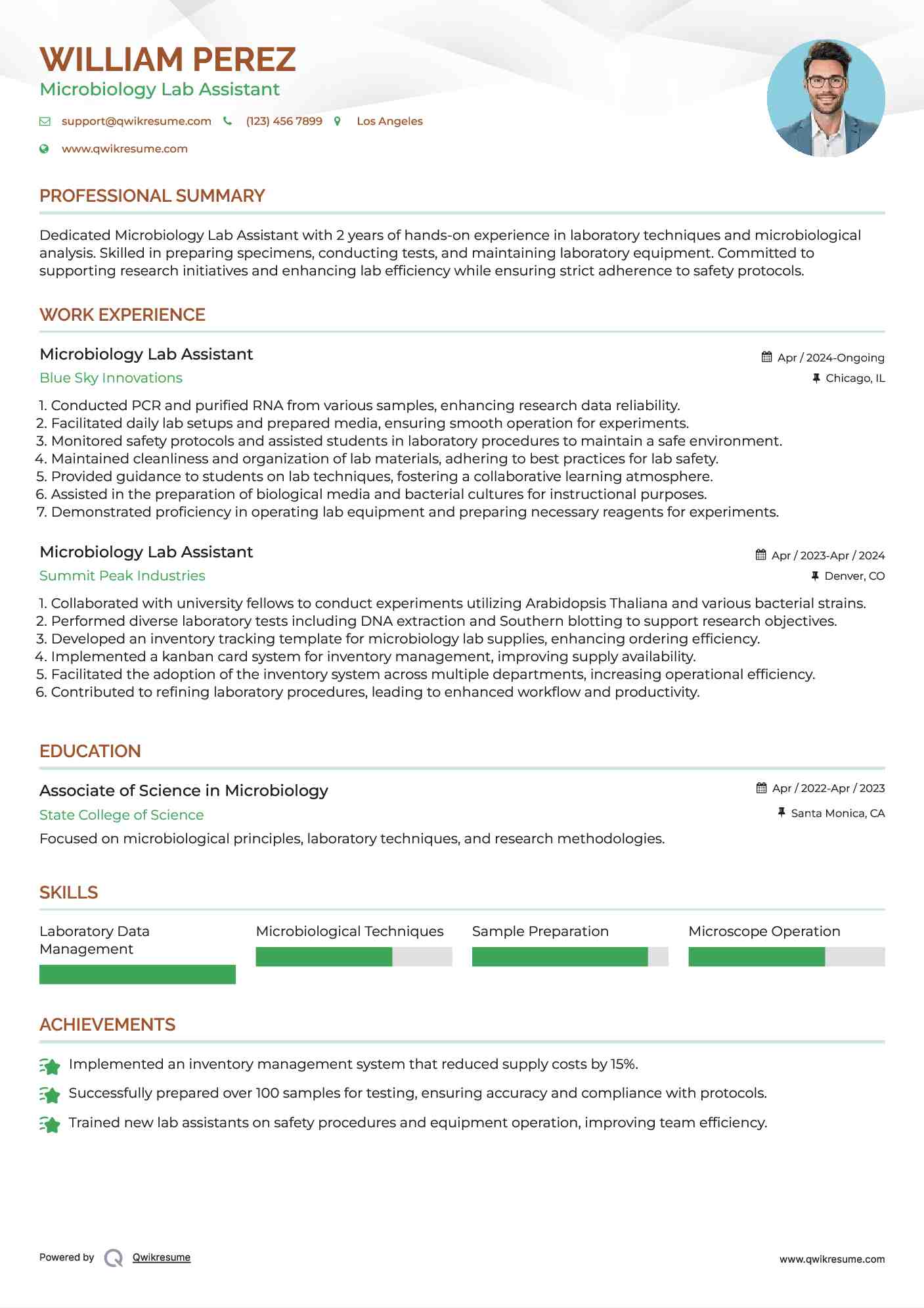 Microbiology Lab Assistant Resume Template