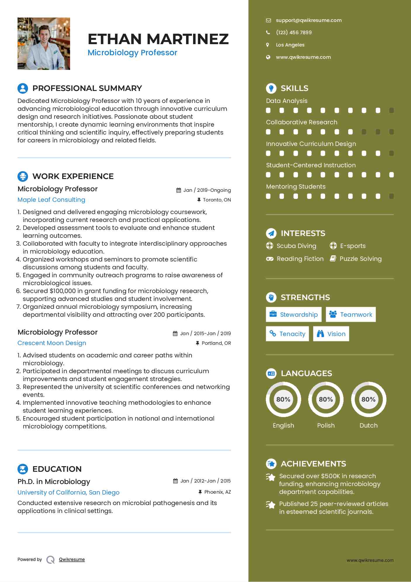 Microbiology Professor Resume Sample