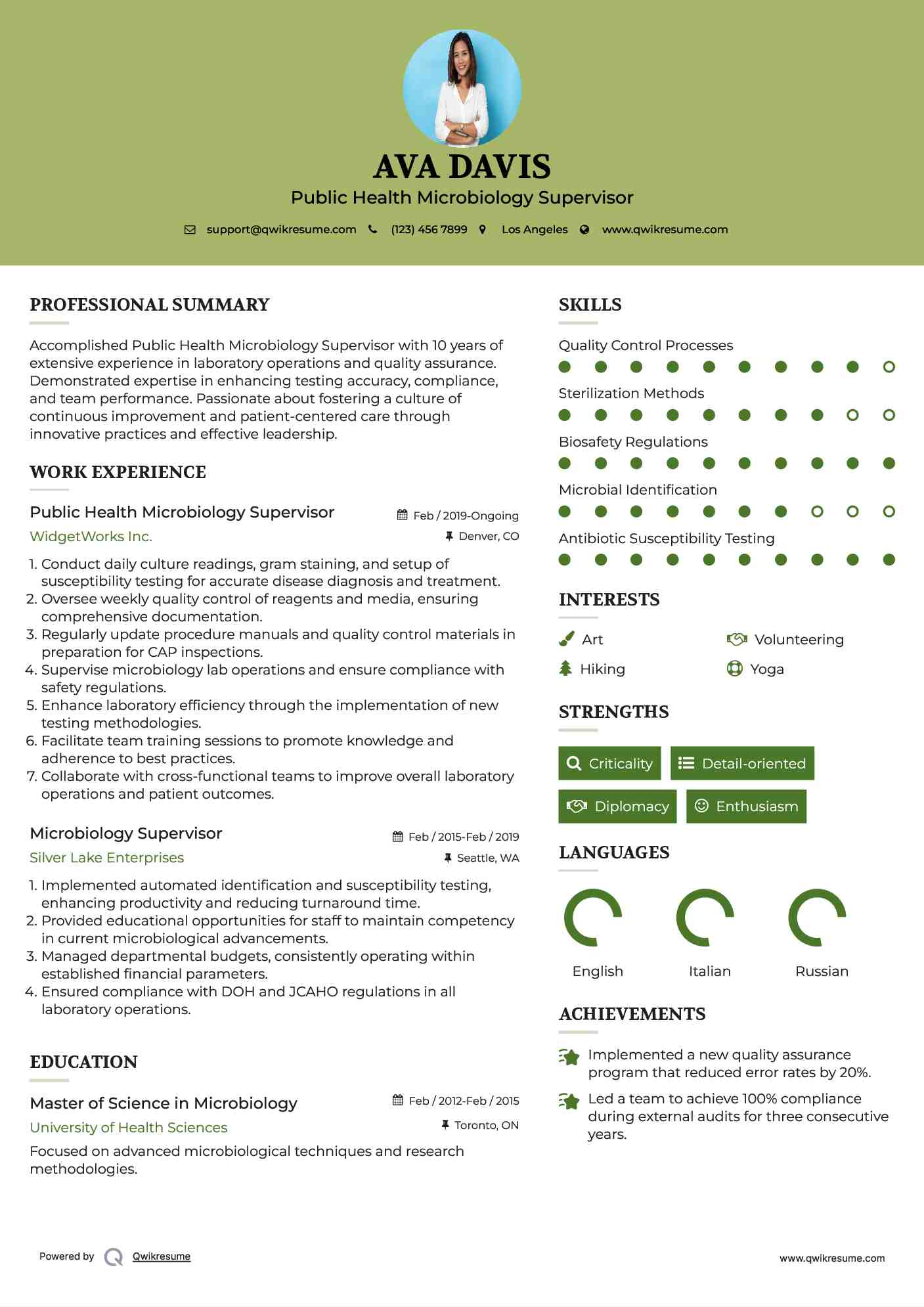 Public Health Microbiology Supervisor Resume Template