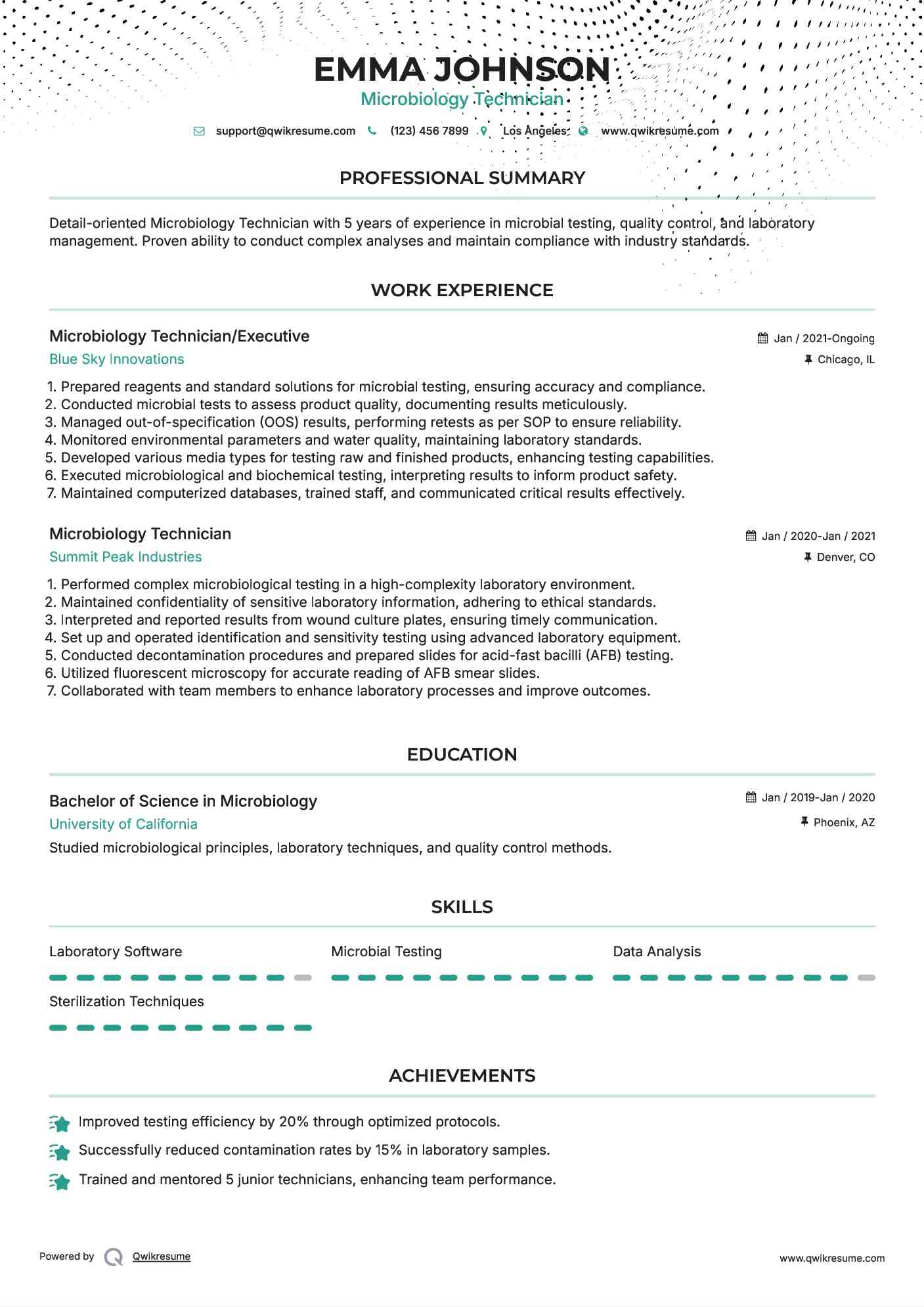 Microbiology Technician/Executive Resume Example