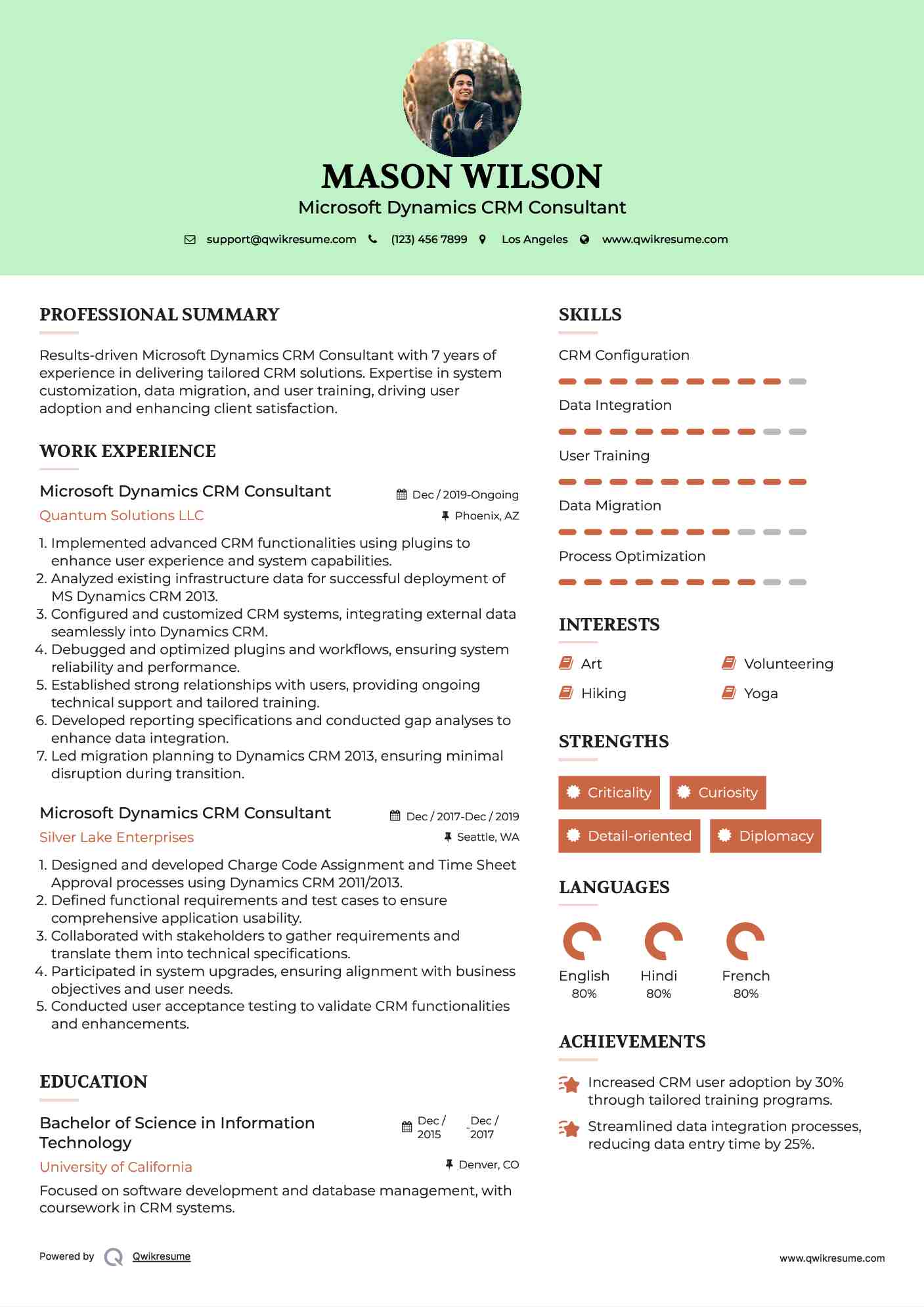 Microsoft Dynamics CRM Consultant Resume Template