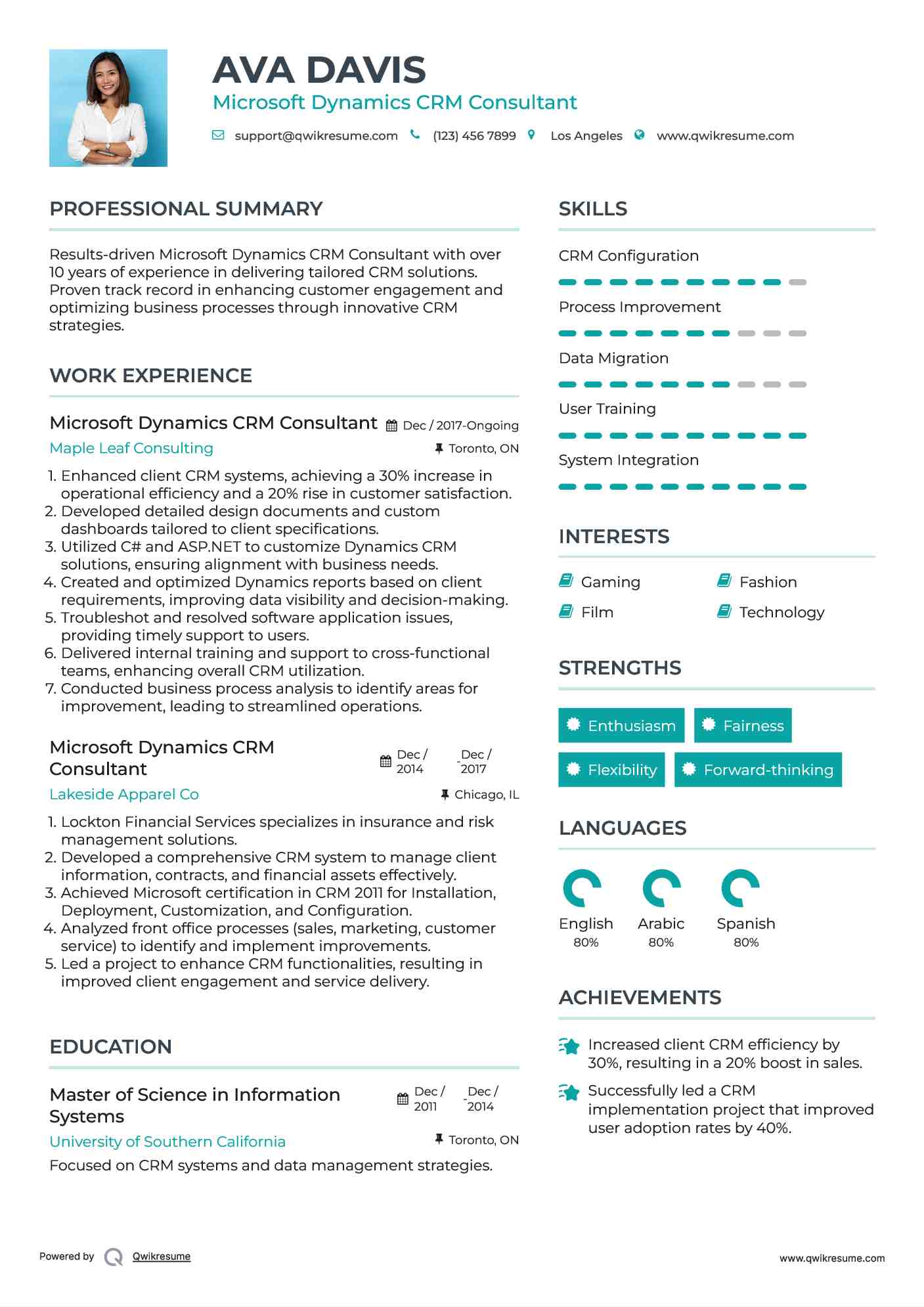 Microsoft Dynamics CRM Consultant Resume Sample