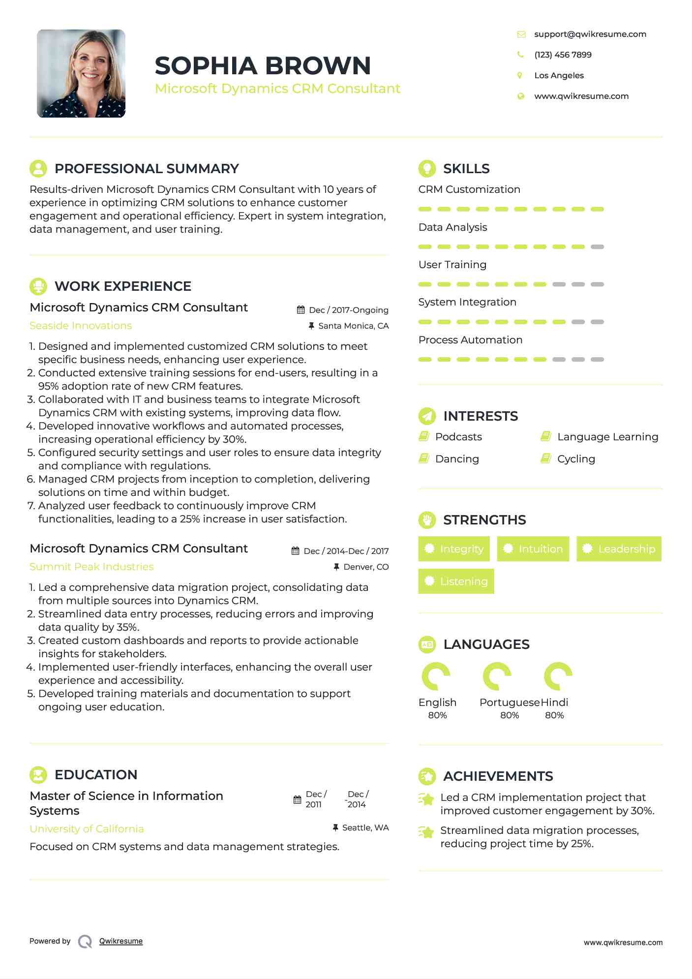 Microsoft Dynamics CRM Consultant Resume Samples QwikResume