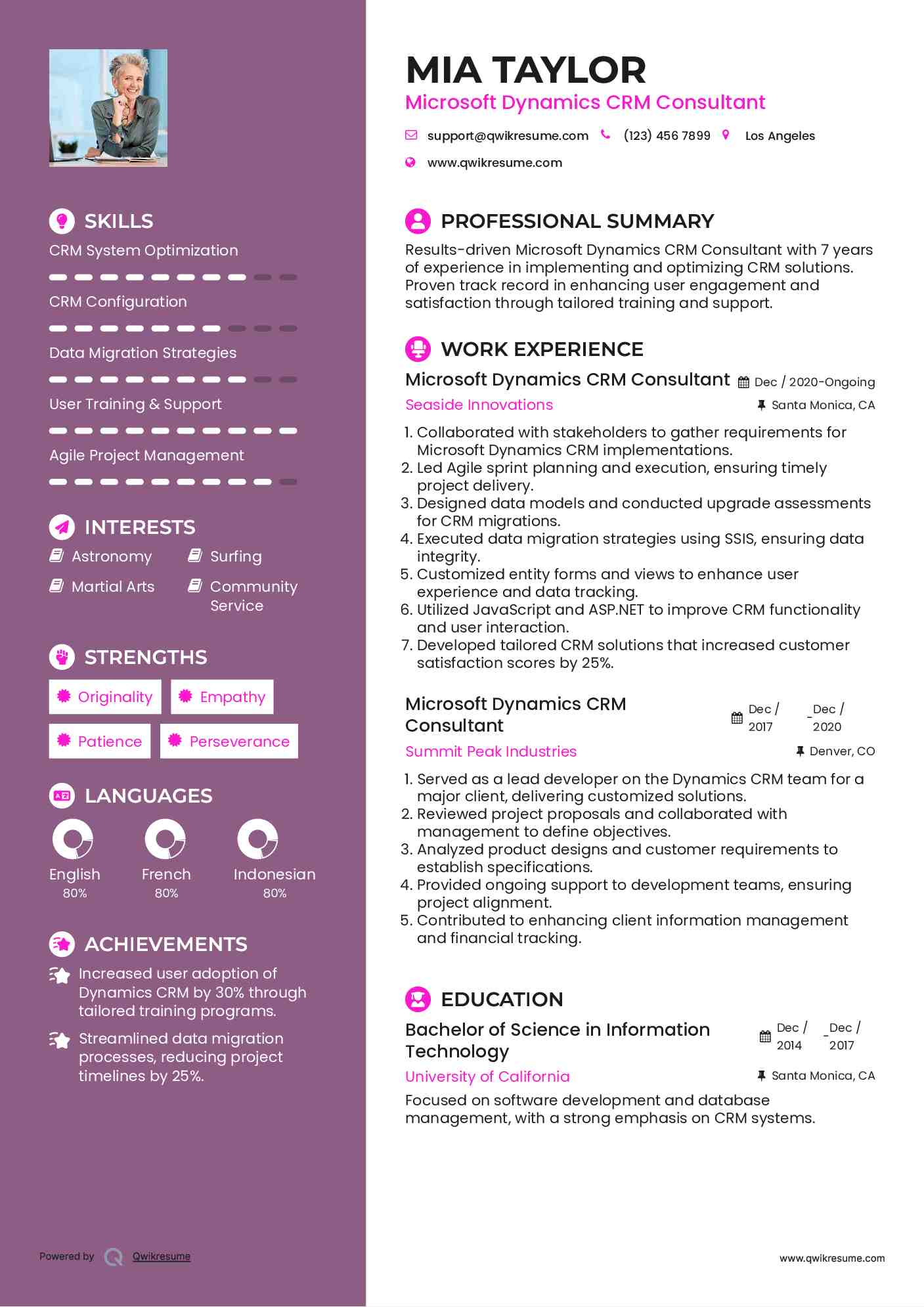 Microsoft Dynamics CRM Consultant Resume Format