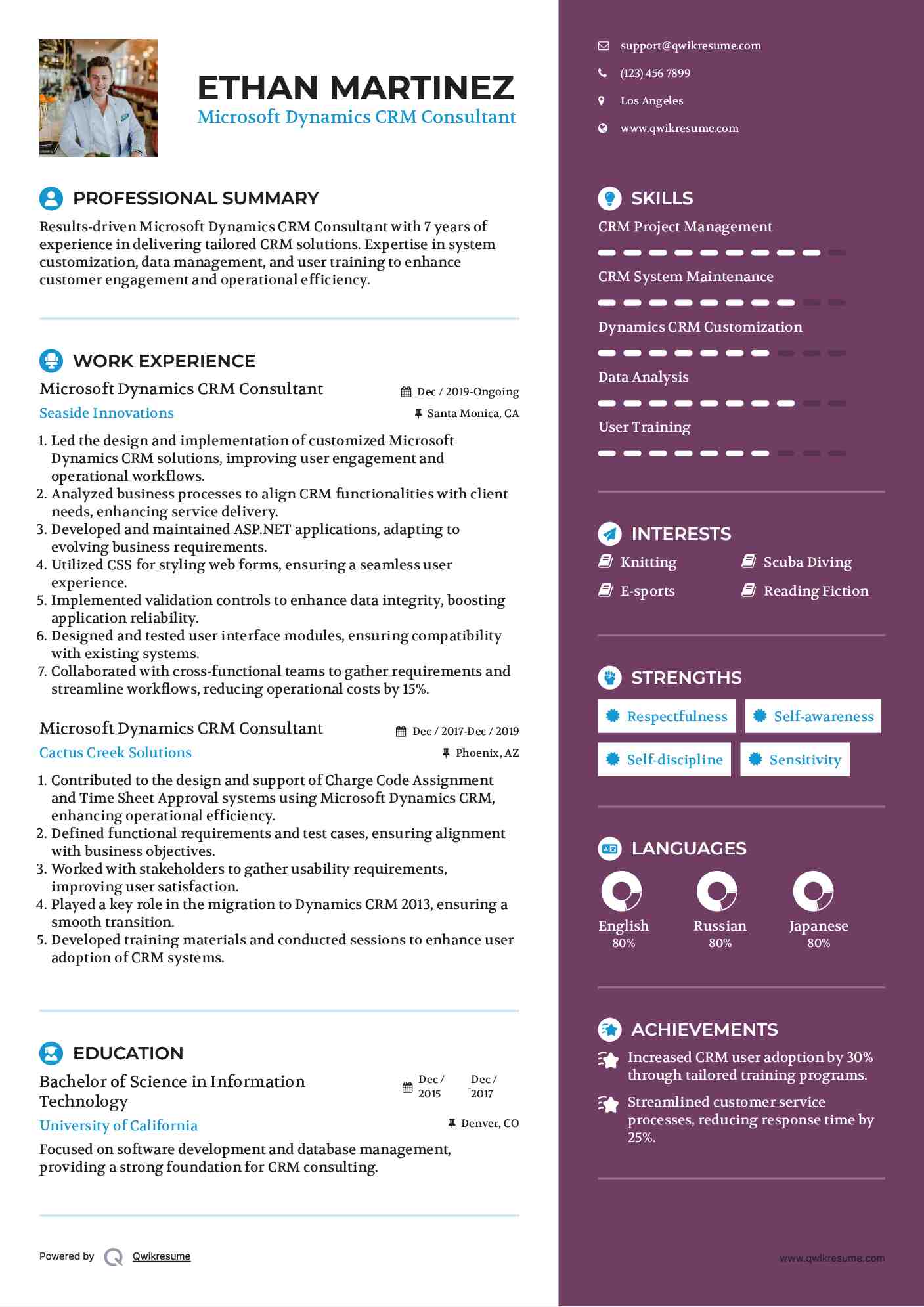 Microsoft Dynamics CRM Consultant Resume Samples QwikResume