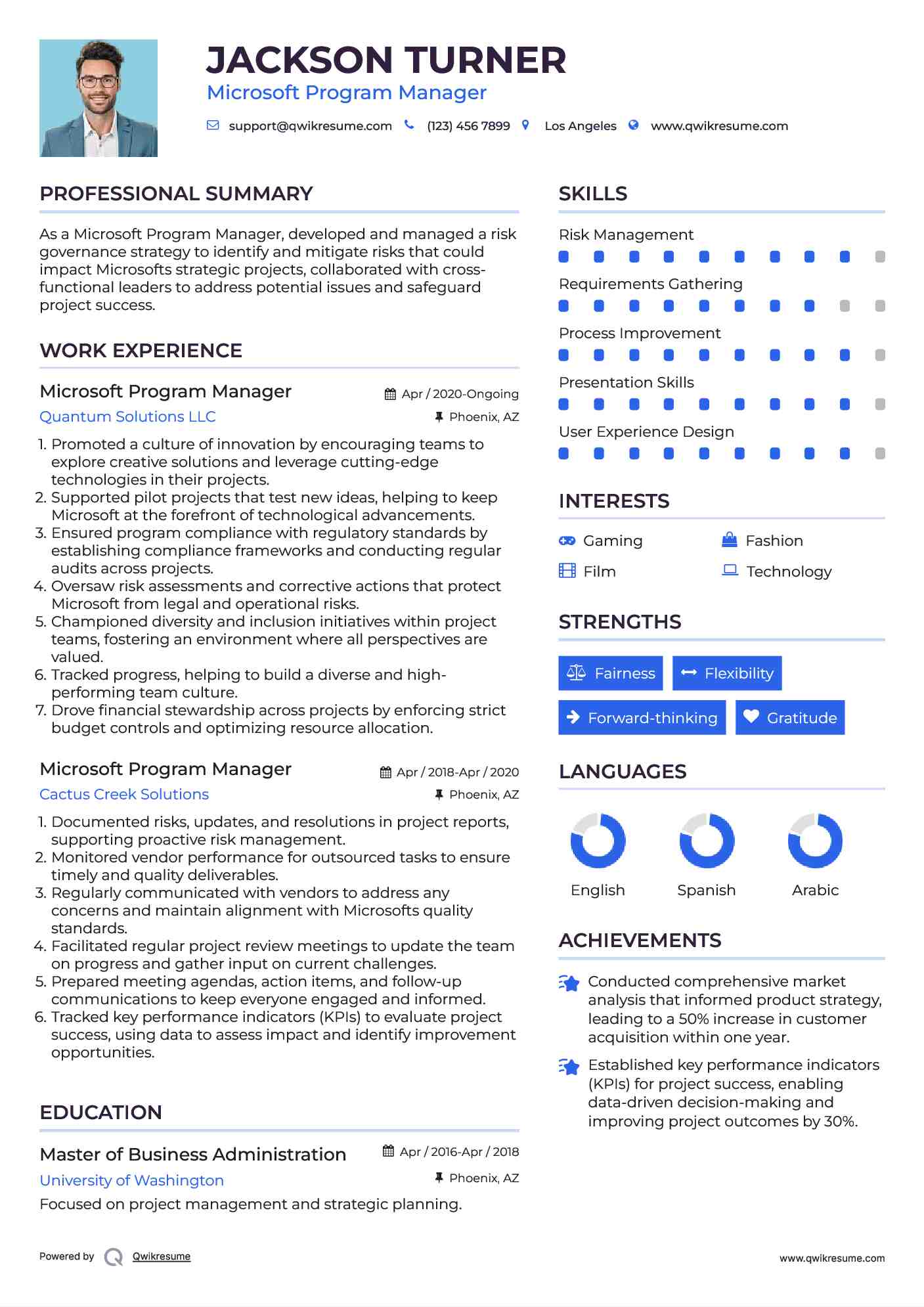 Microsoft Program Manager Resume Sample