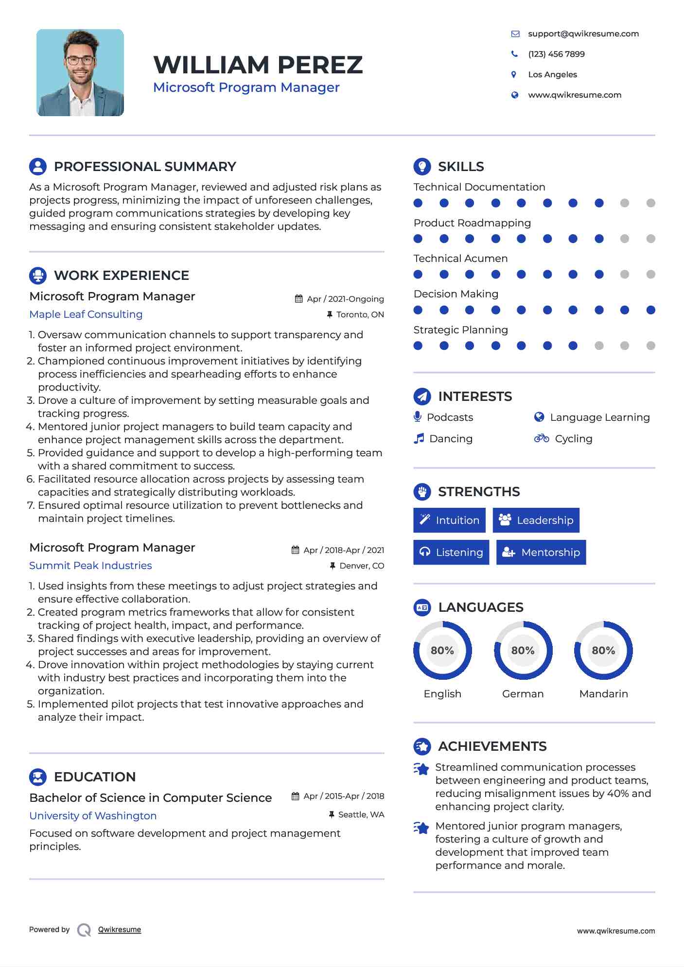 Microsoft Program Manager Resume Format