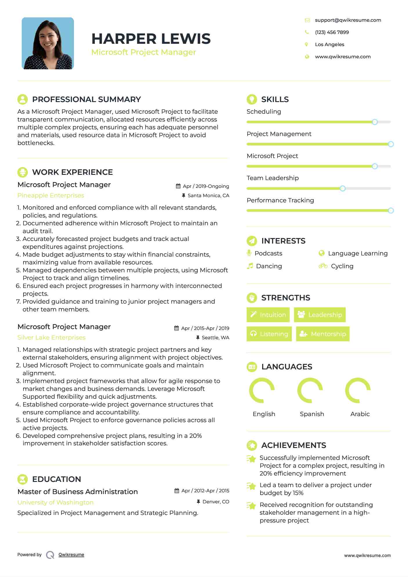 Microsoft Project Manager Resume Template
