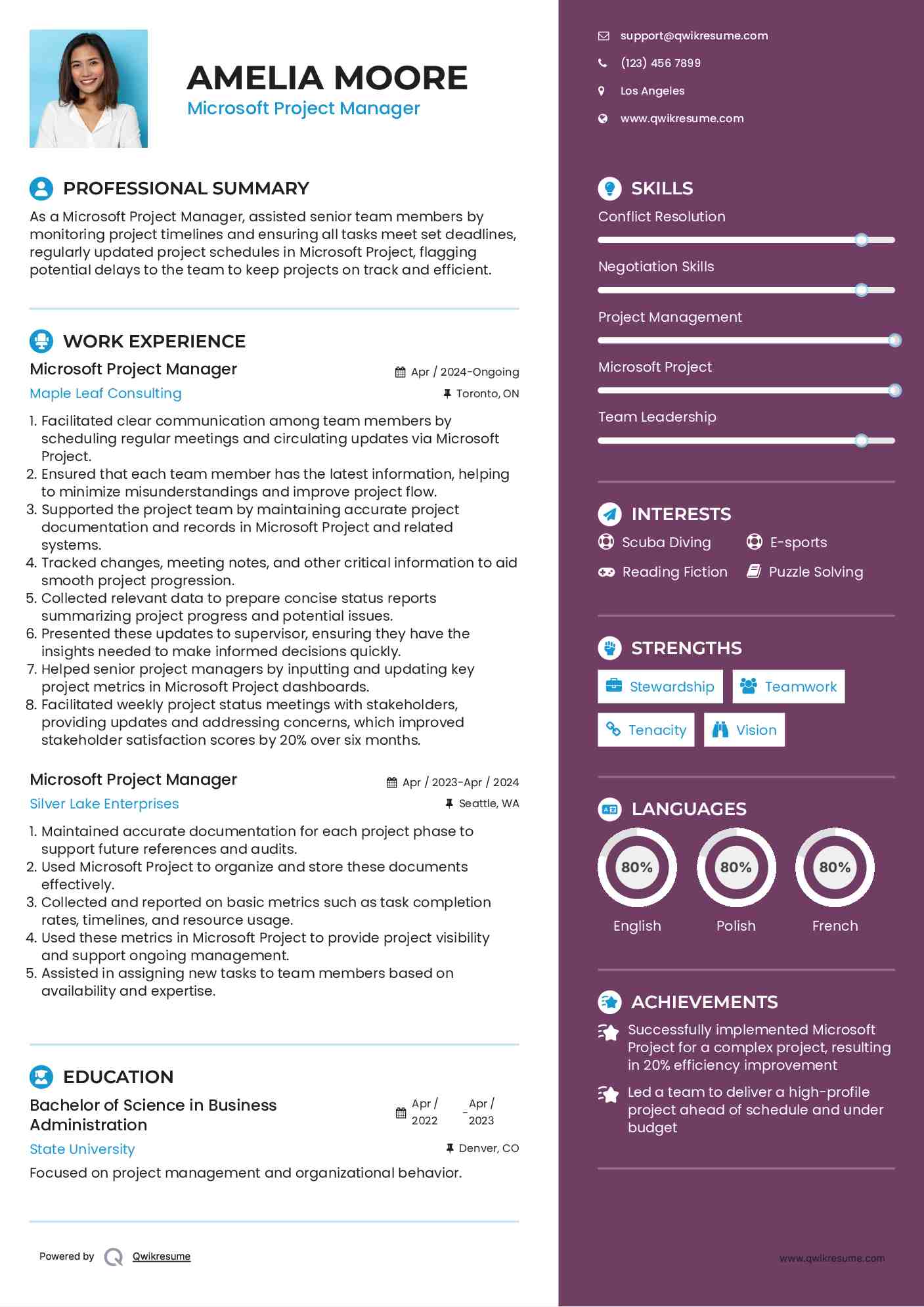 Microsoft Project Manager Resume Template
