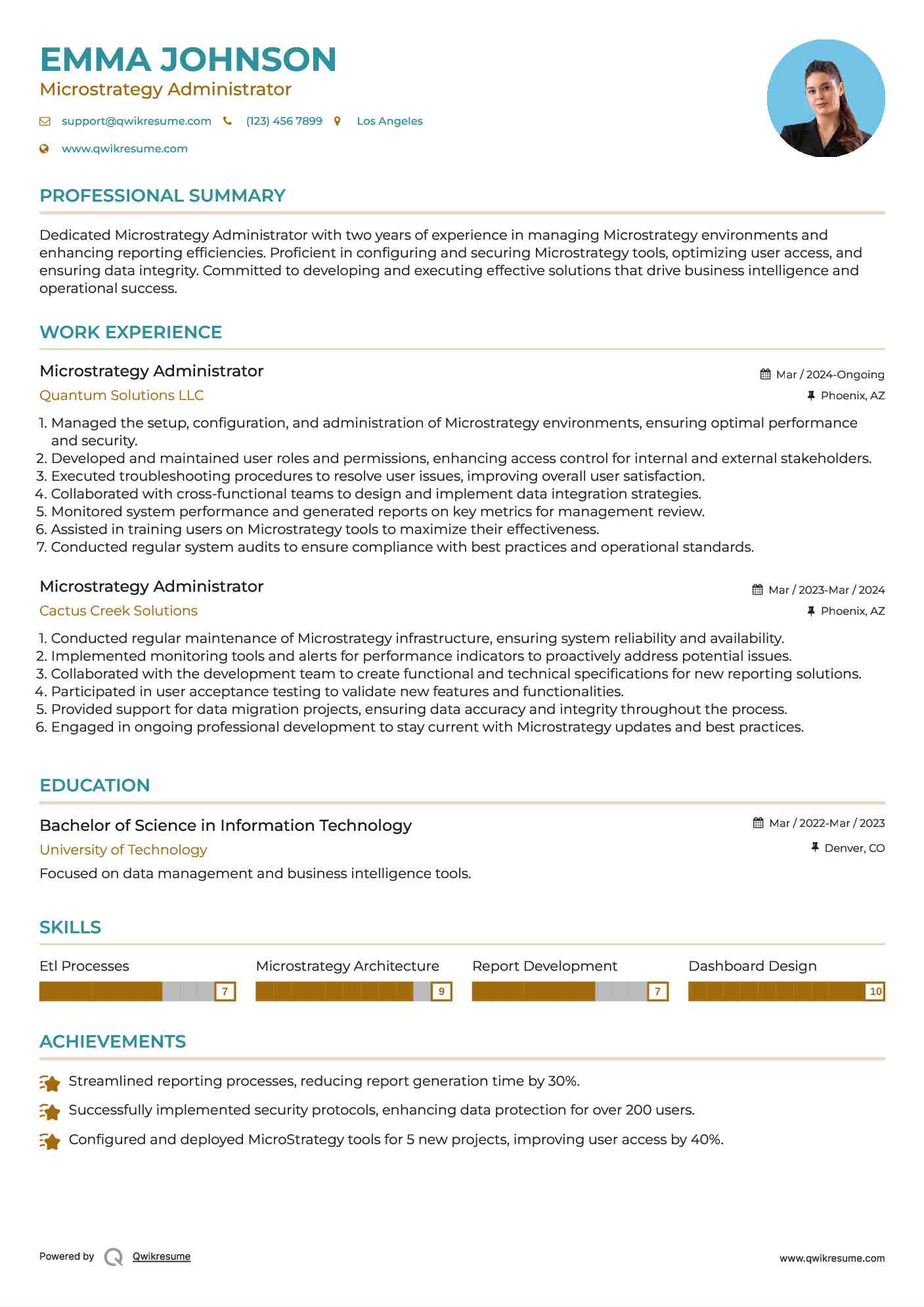 Microstrategy Administrator Resume Format