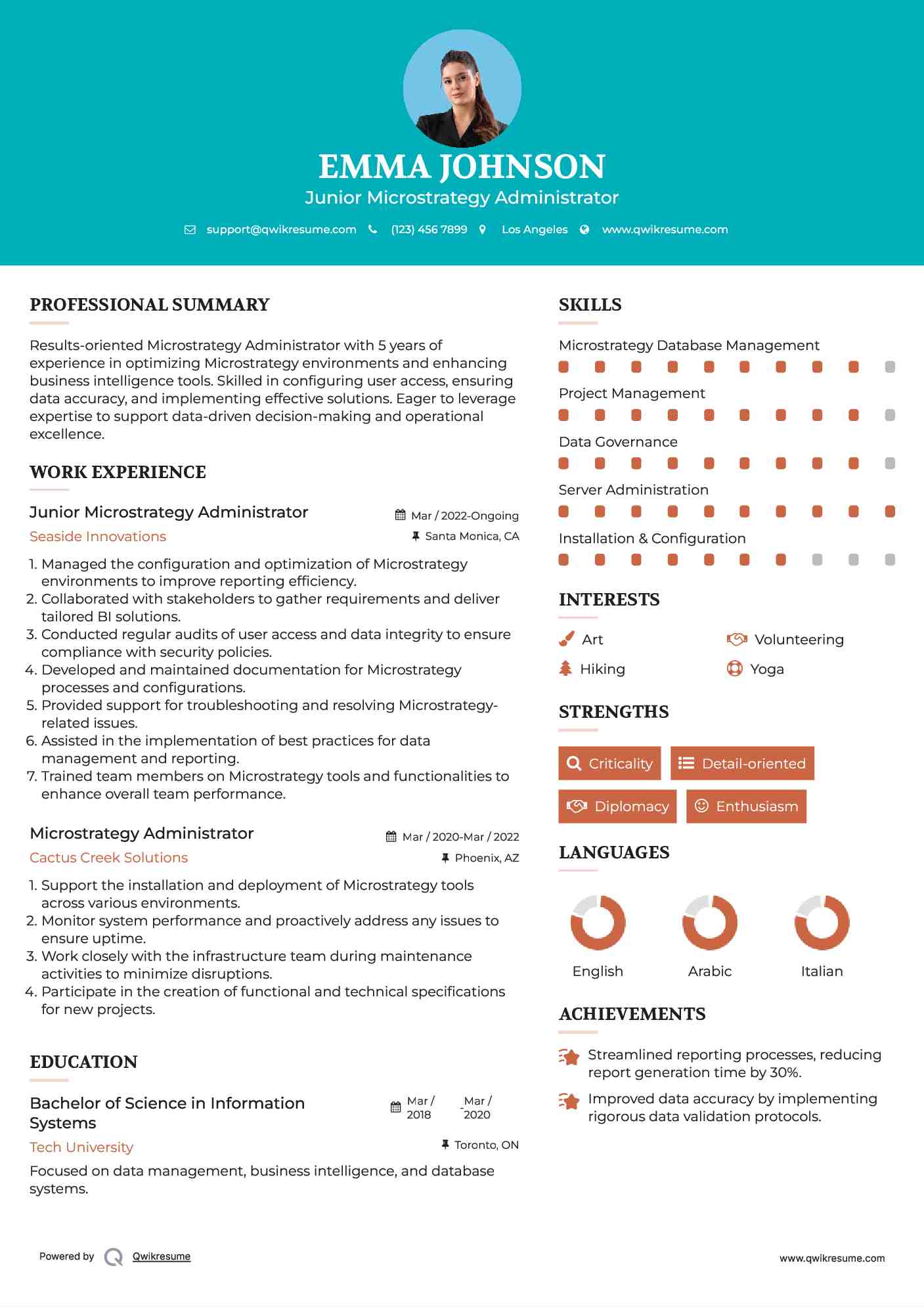 Junior Microstrategy Administrator Resume Model