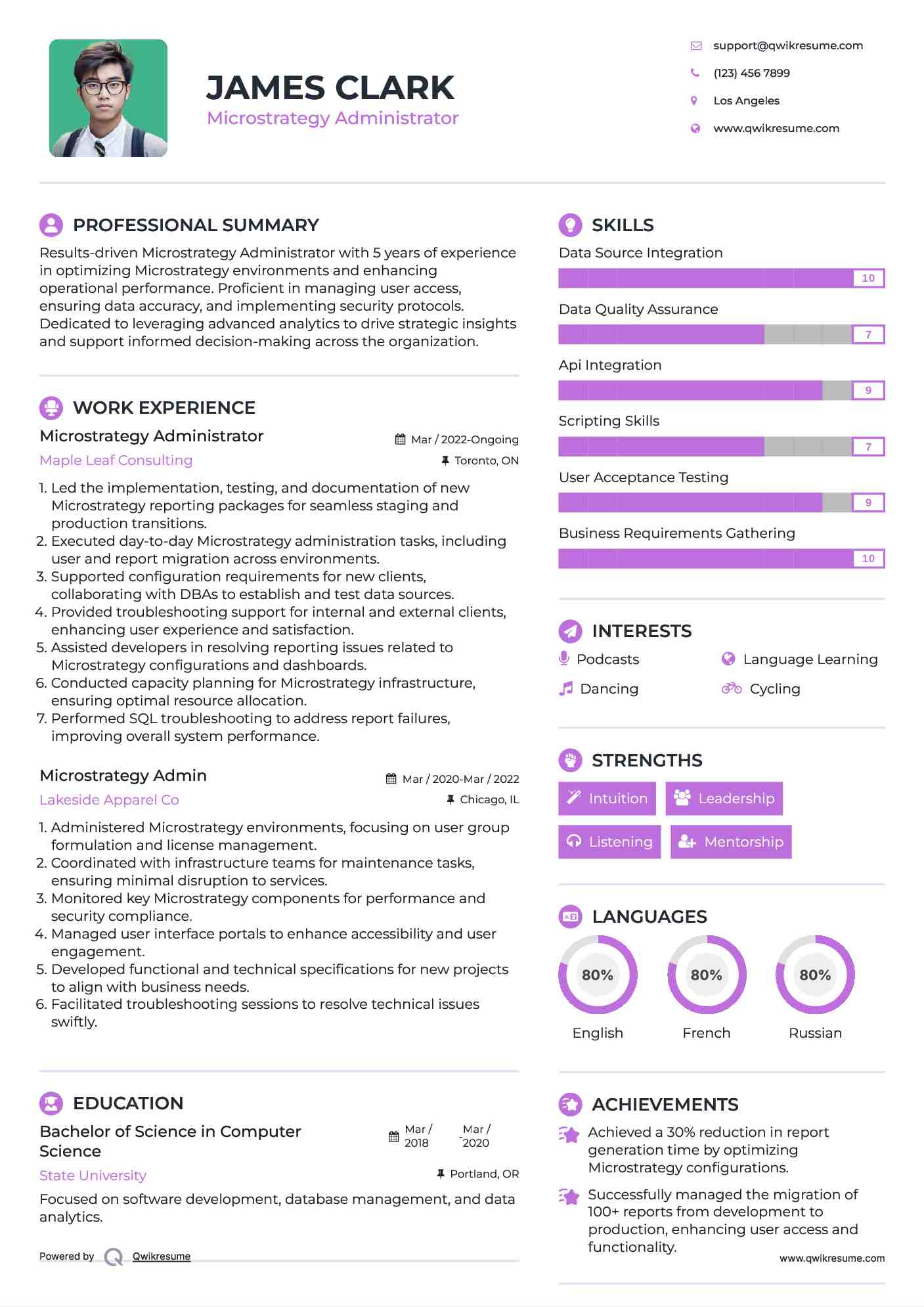 Microstrategy Administrator Resume Sample