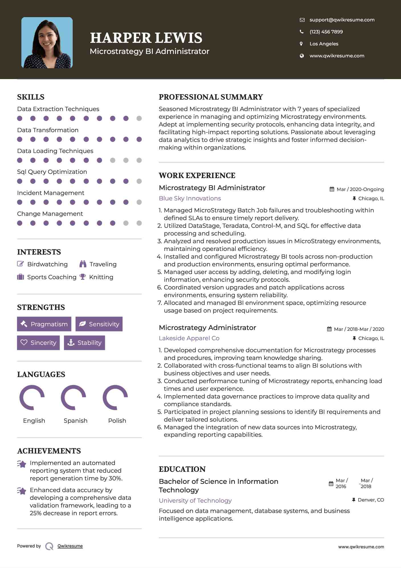 Microstrategy BI Administrator Resume Template