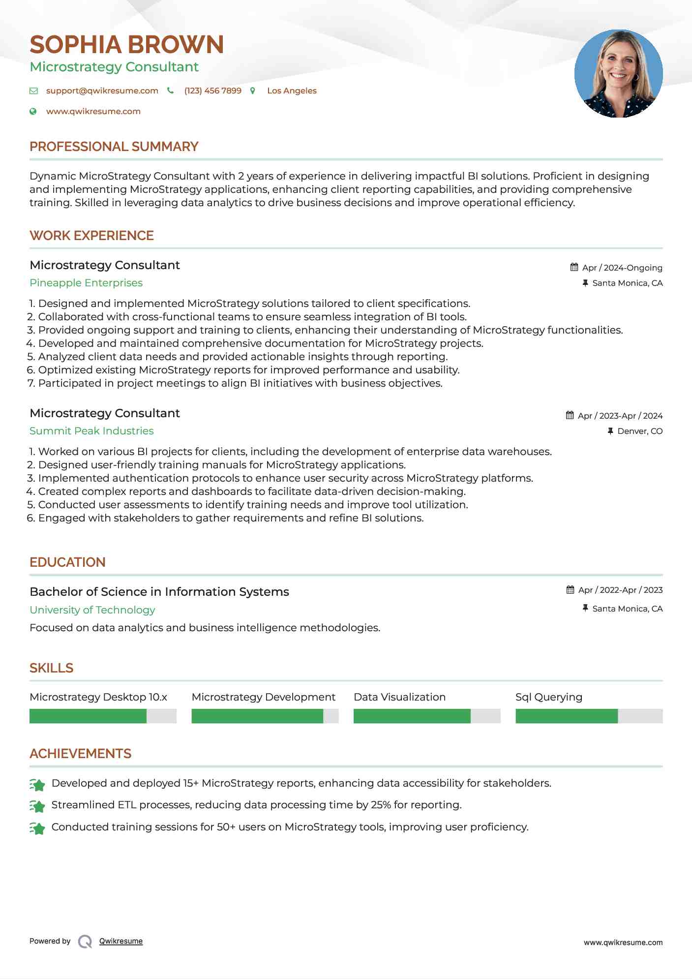 Microstrategy Consultant Resume Template