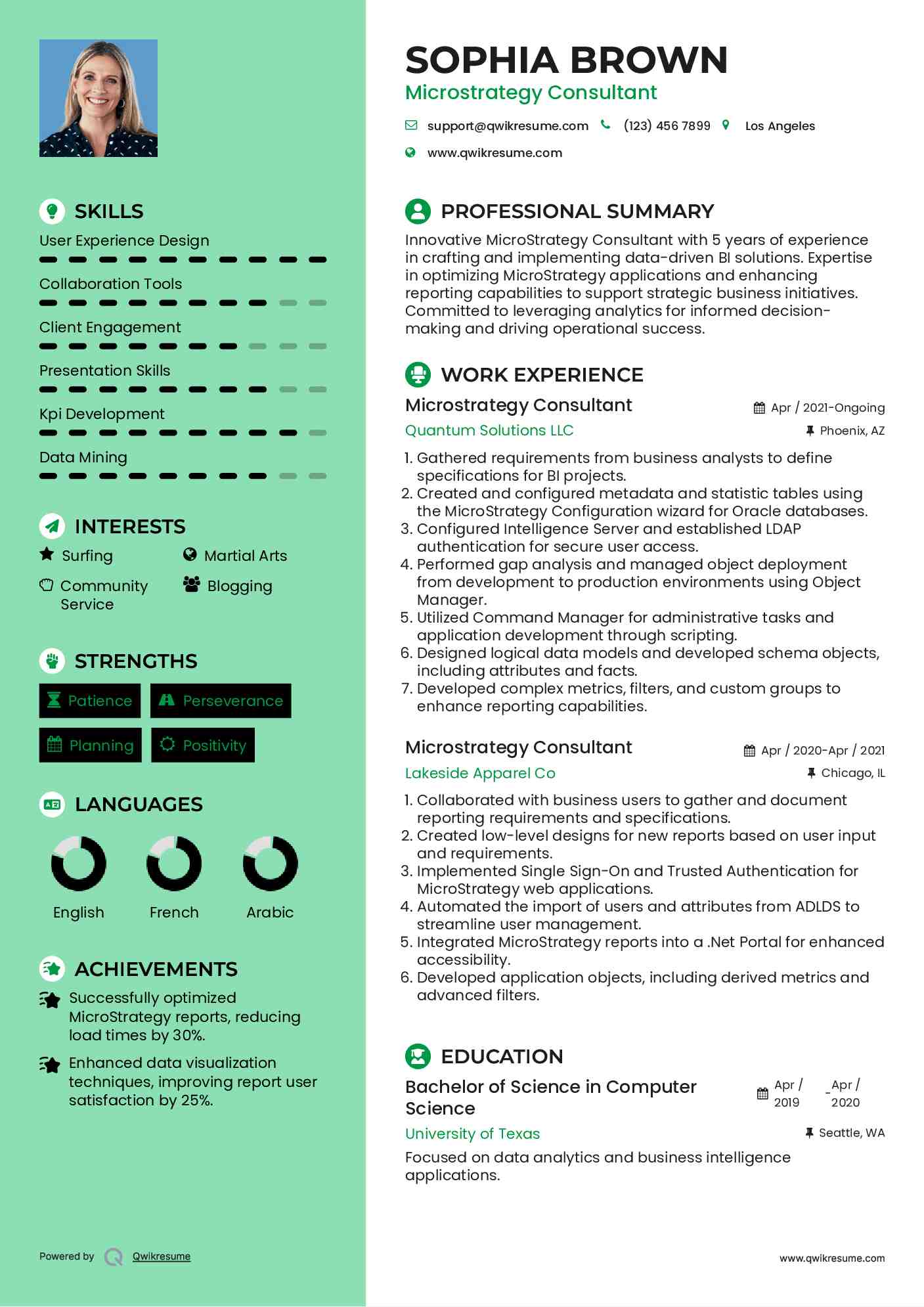 Microstrategy Consultant Resume Example