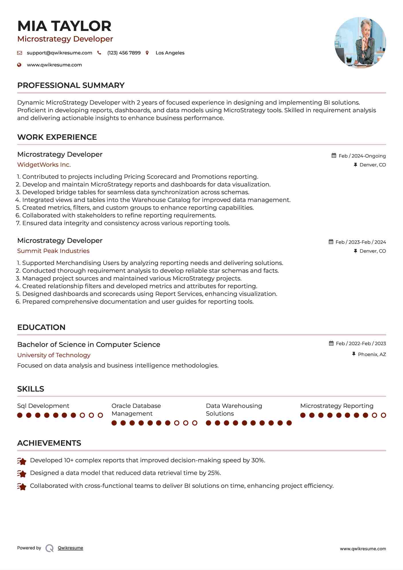 Microstrategy Developer Resume Model