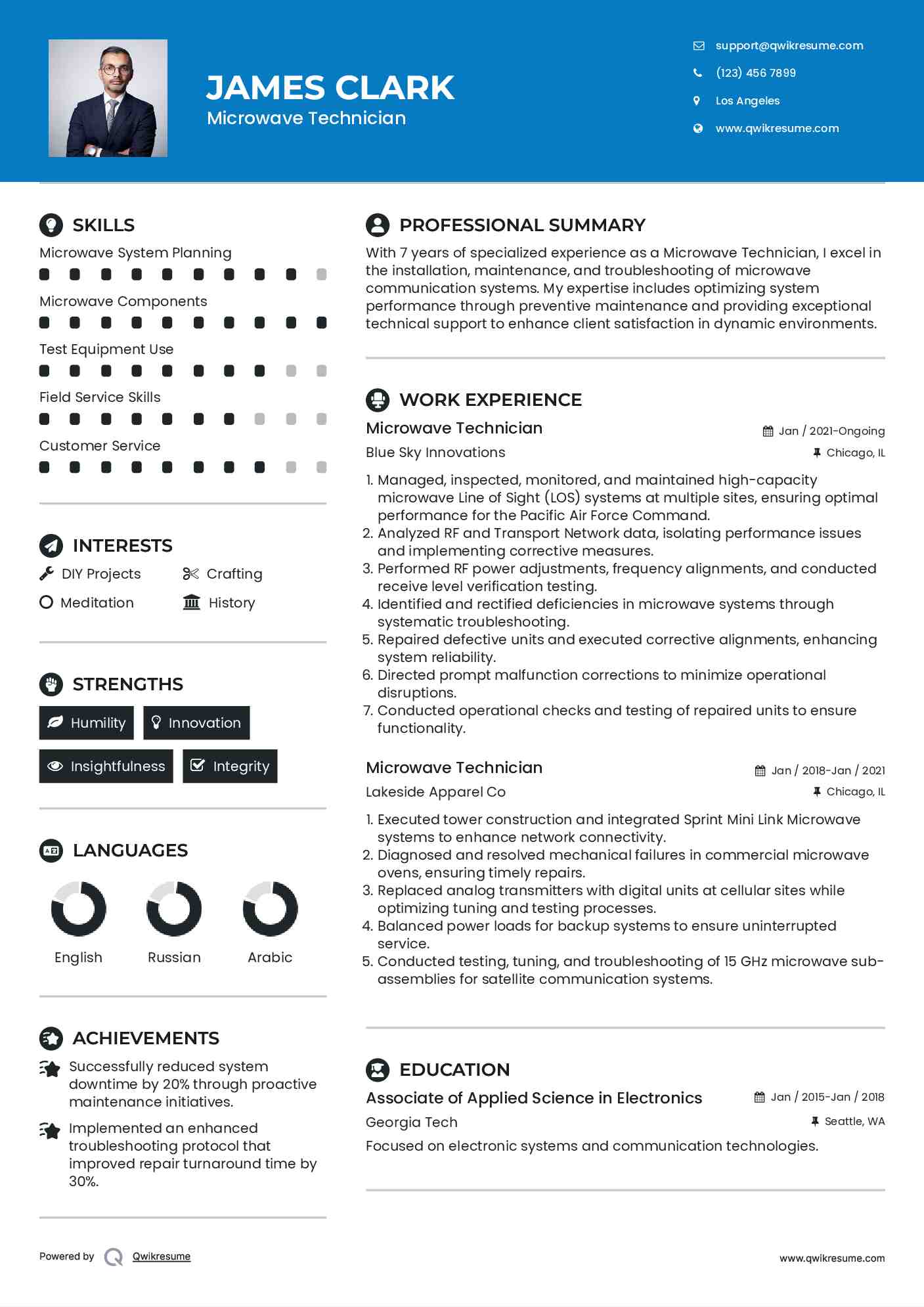 Microwave Technician Resume Example