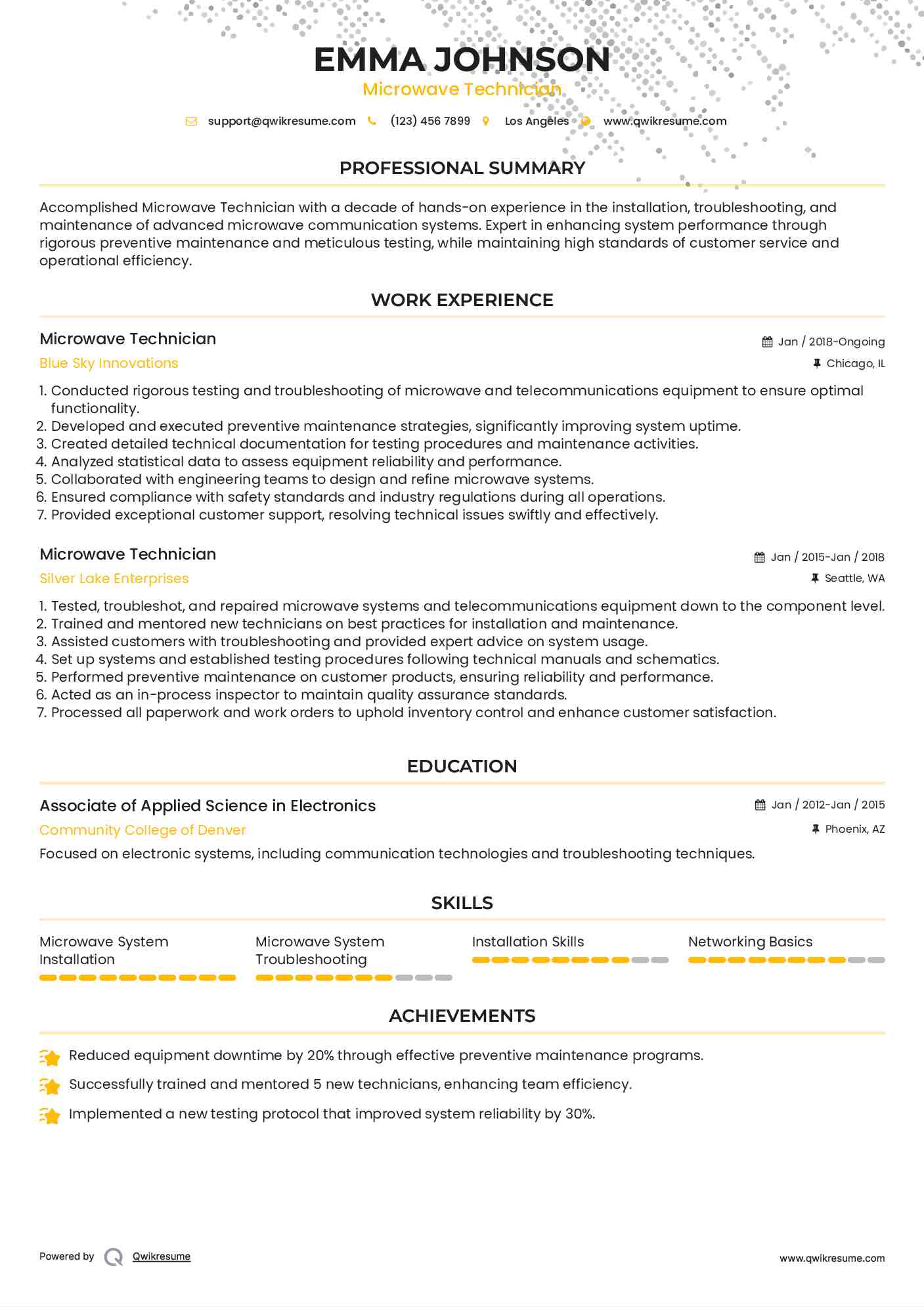 Microwave Technician Resume Format