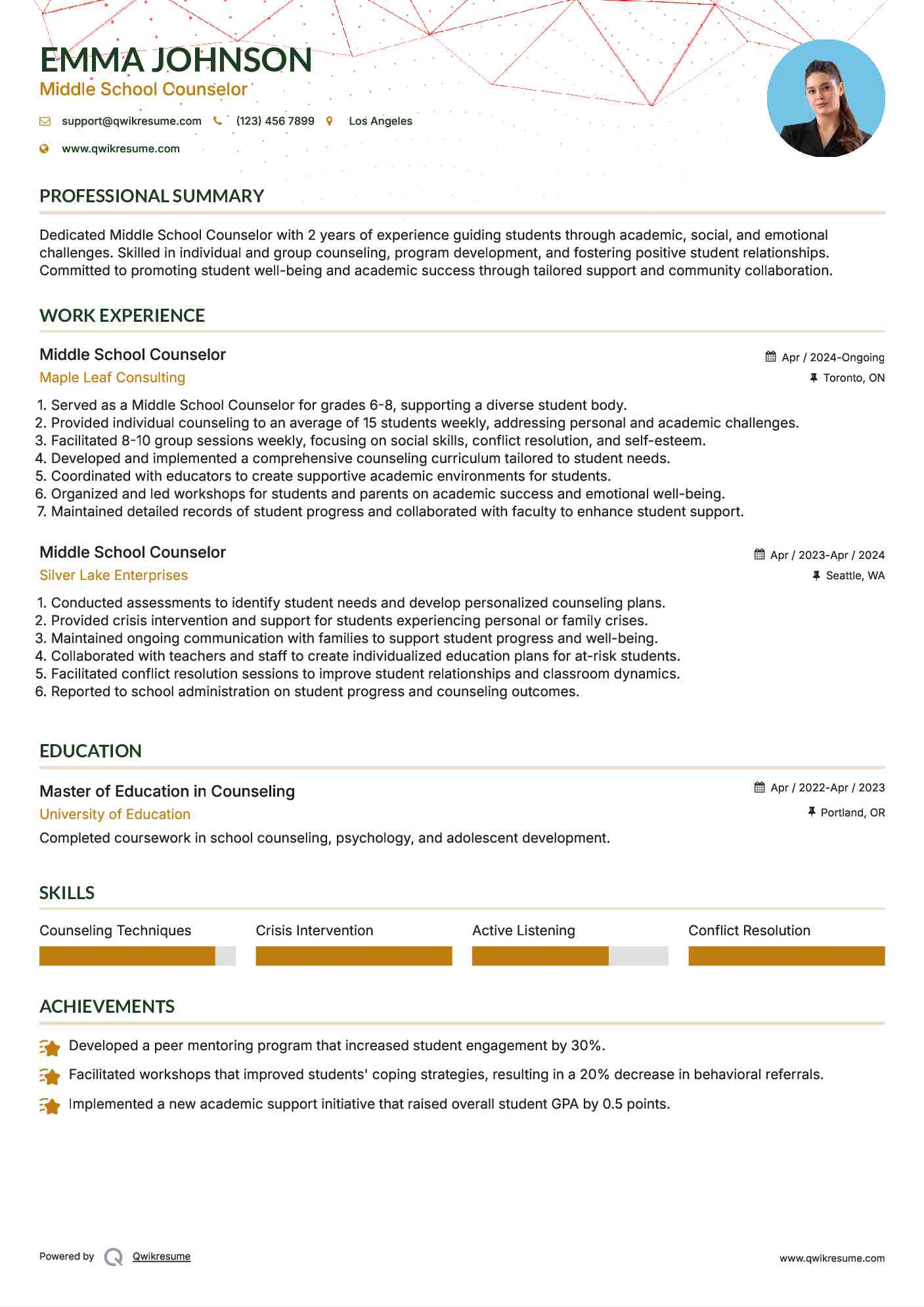 Middle School Counselor Resume Template