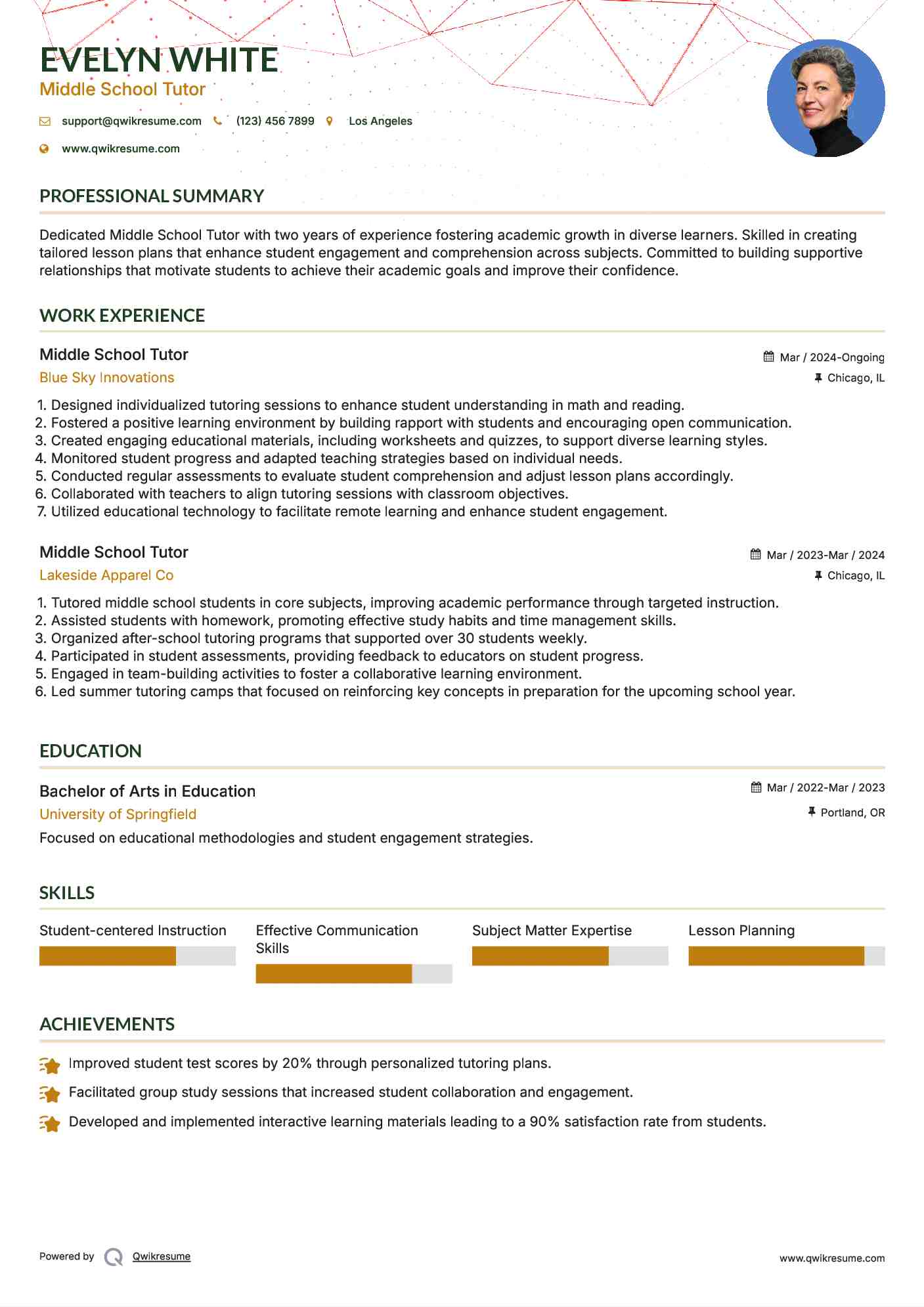 Middle School Tutor Resume Template