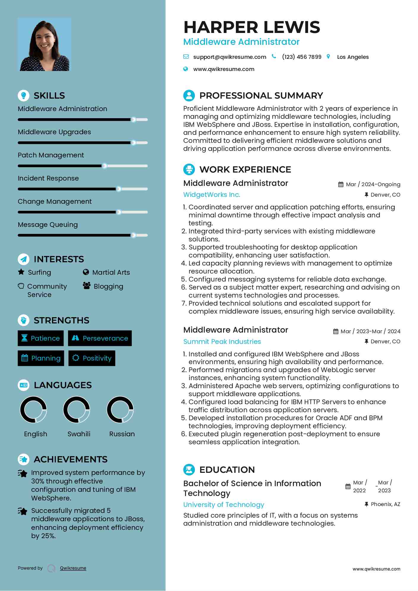 Middleware Administrator Resume Model