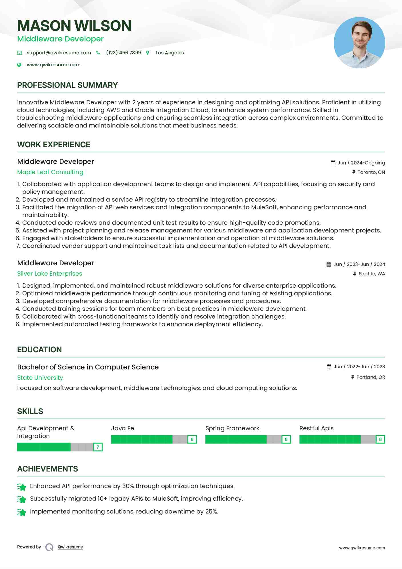 Middleware Developer Resume Template