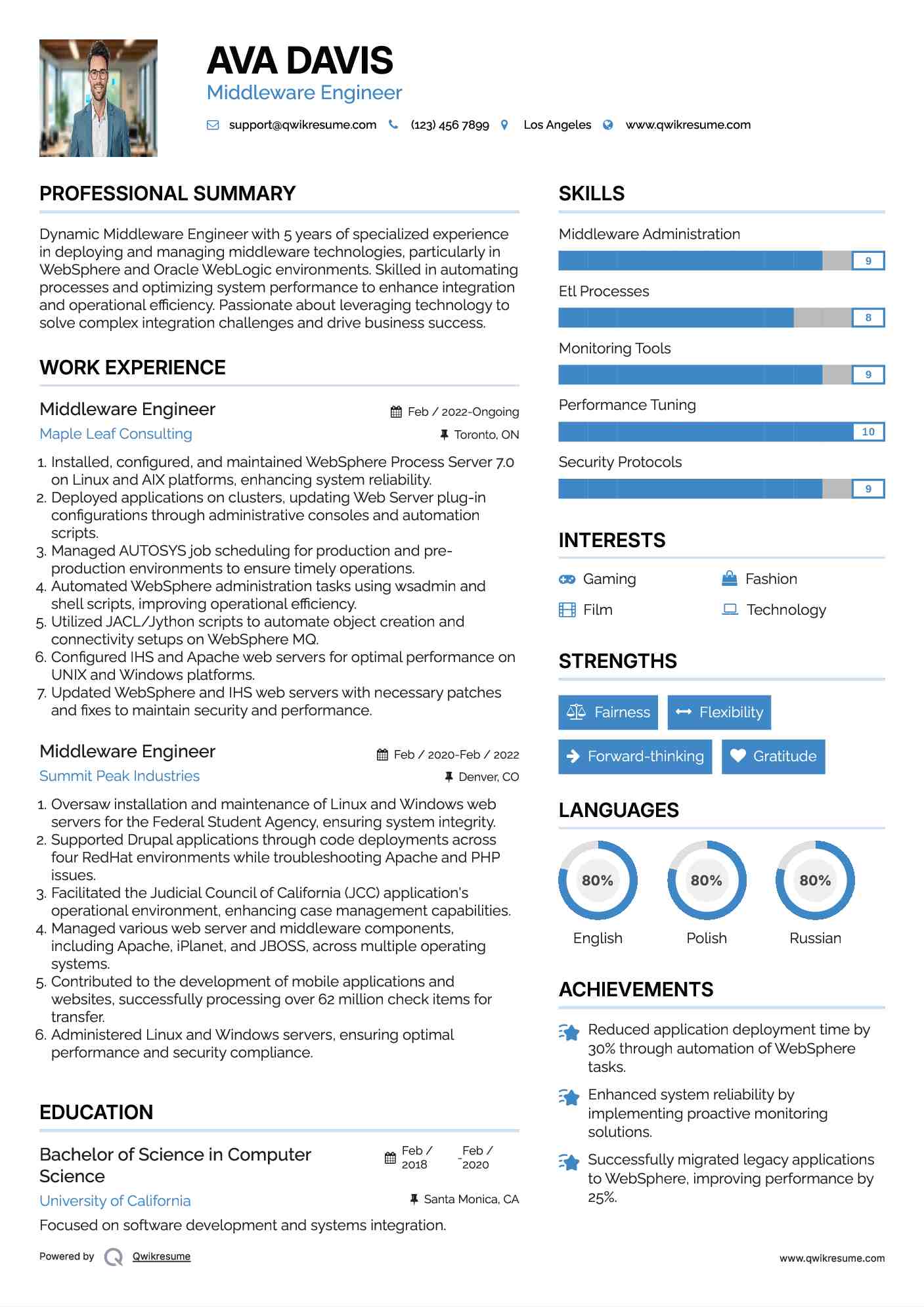 Middleware Engineer Resume Example