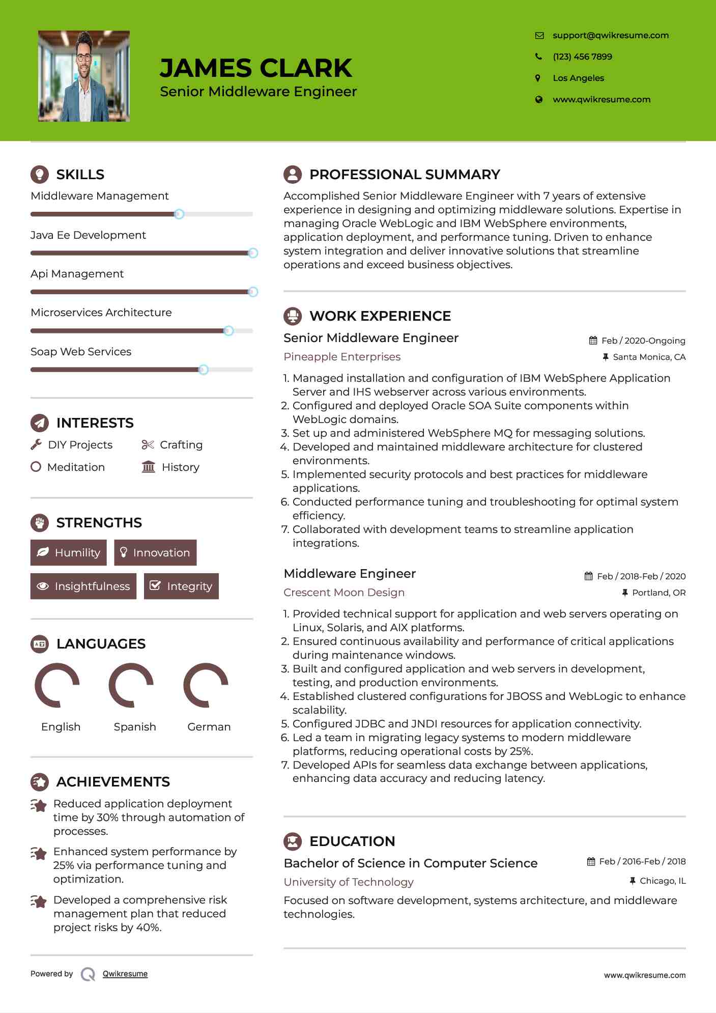 Senior Middleware Engineer Resume Example