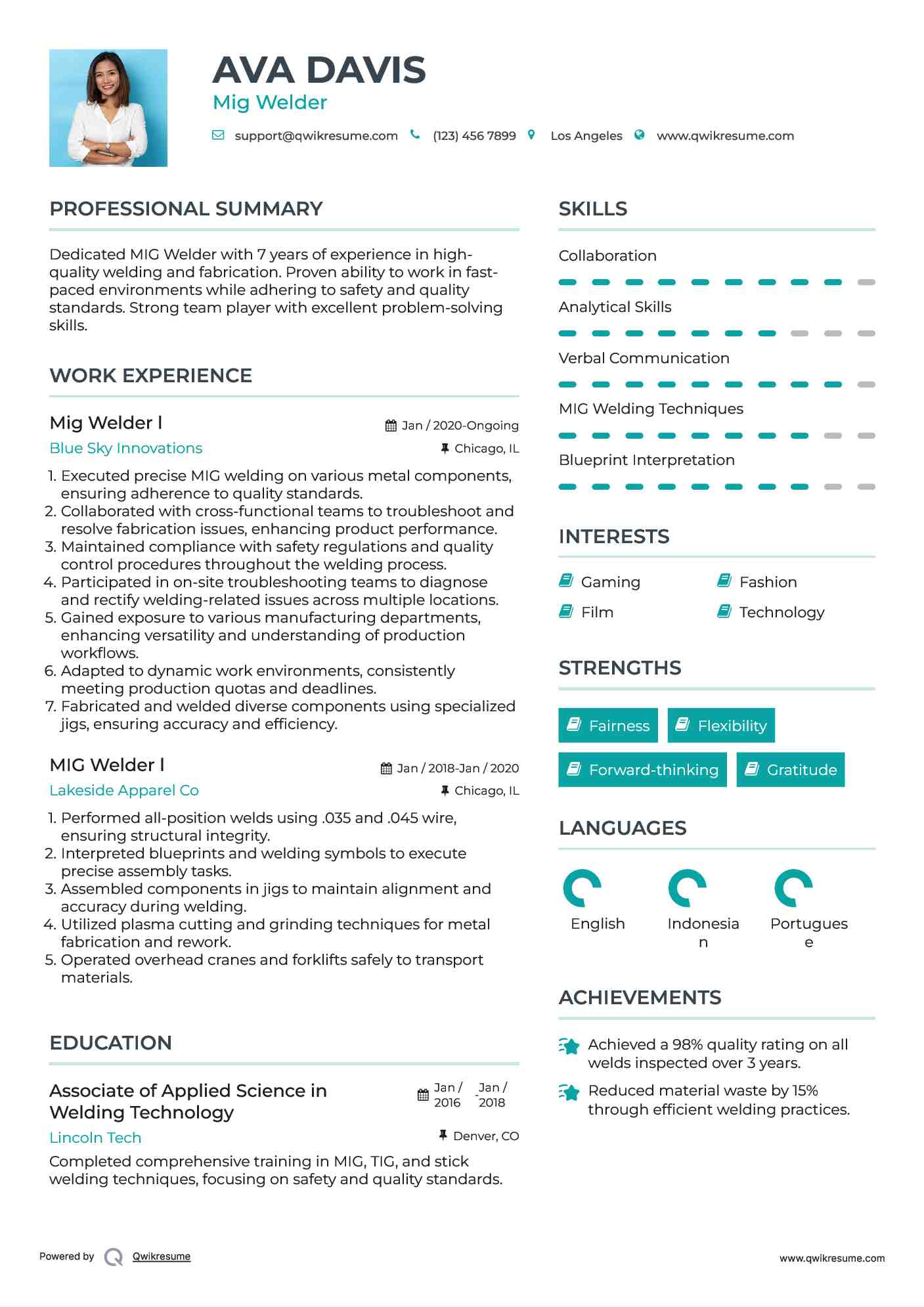 Mig Welder Resume Samples QwikResume
