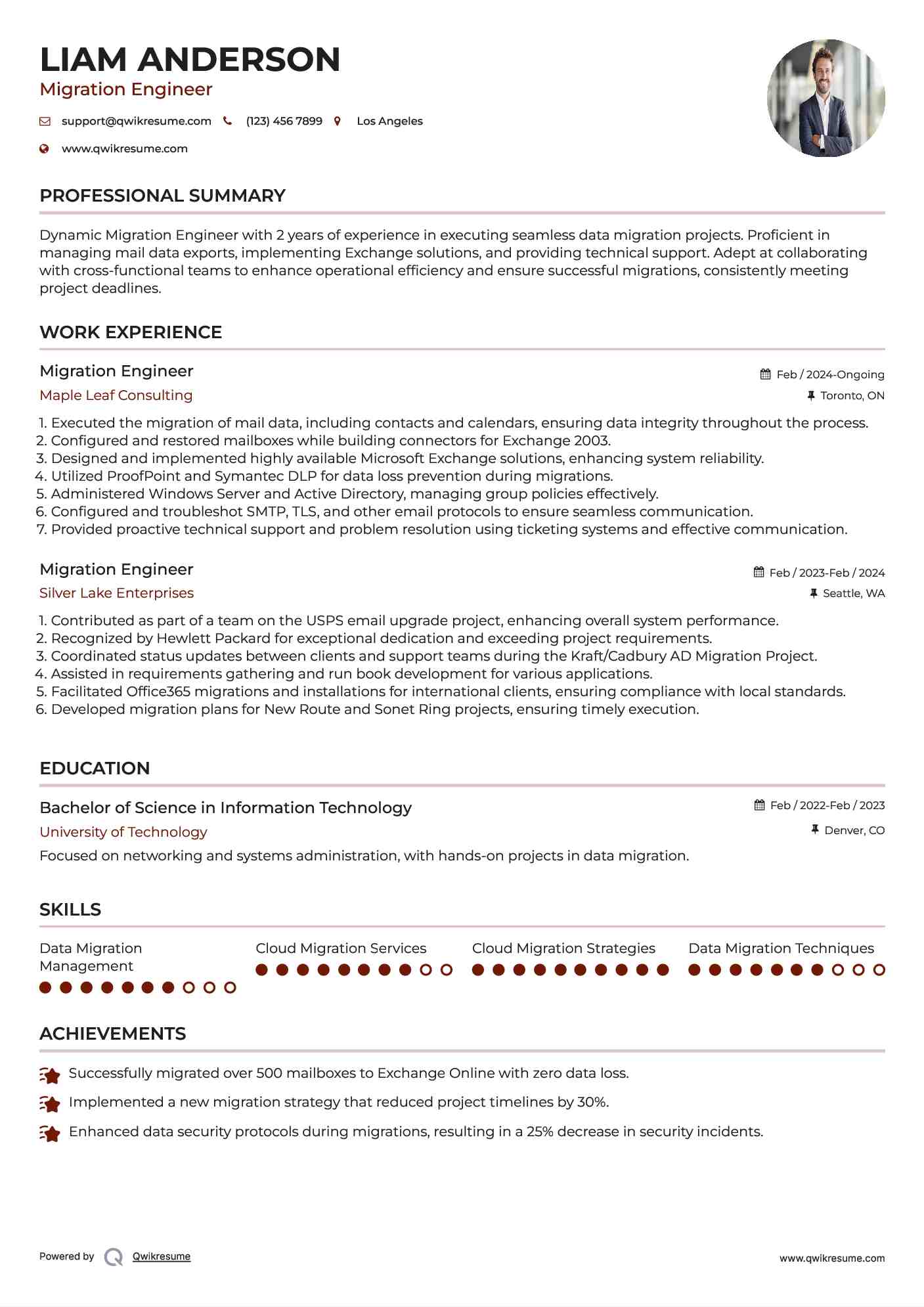 Migration Engineer Resume Sample