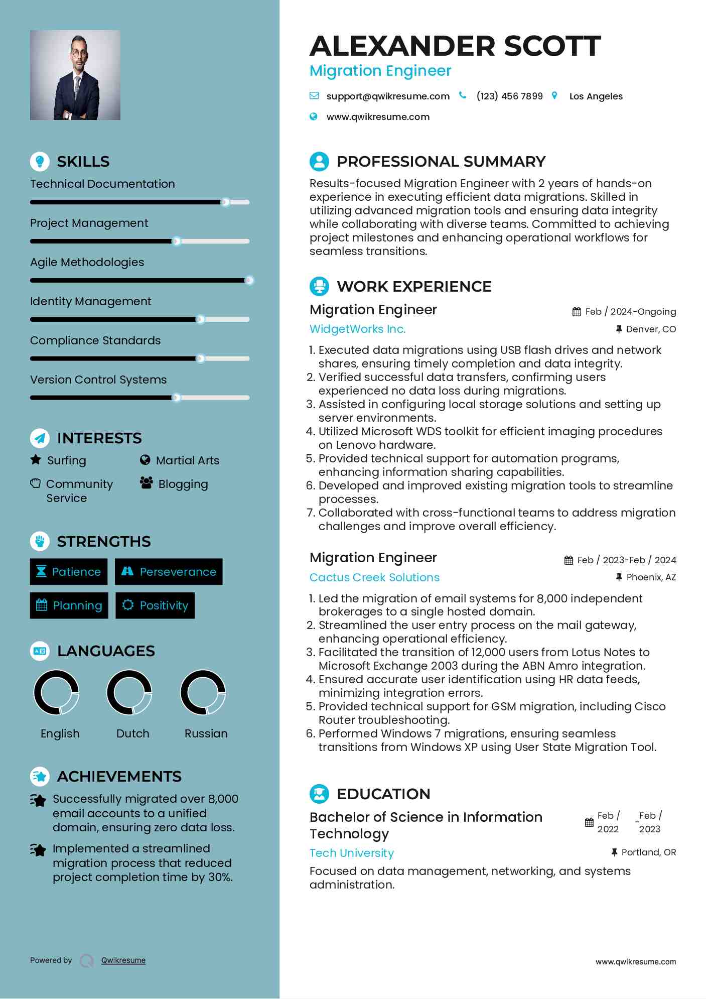 Migration Engineer Resume Example