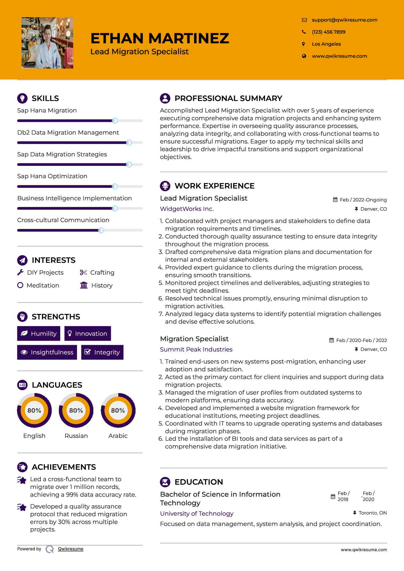 Lead Migration Specialist  Resume Model