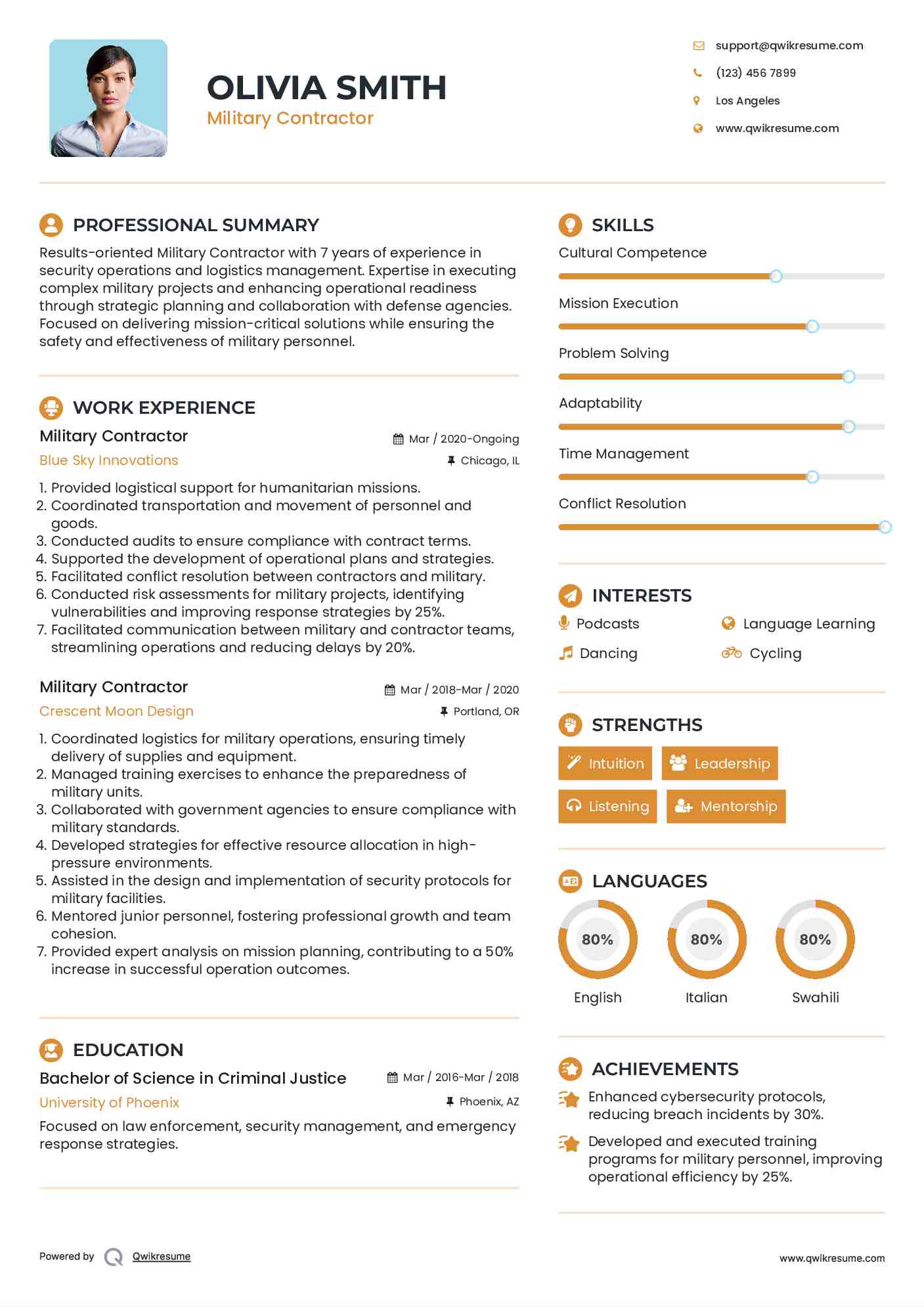 Military Contractor Resume Template