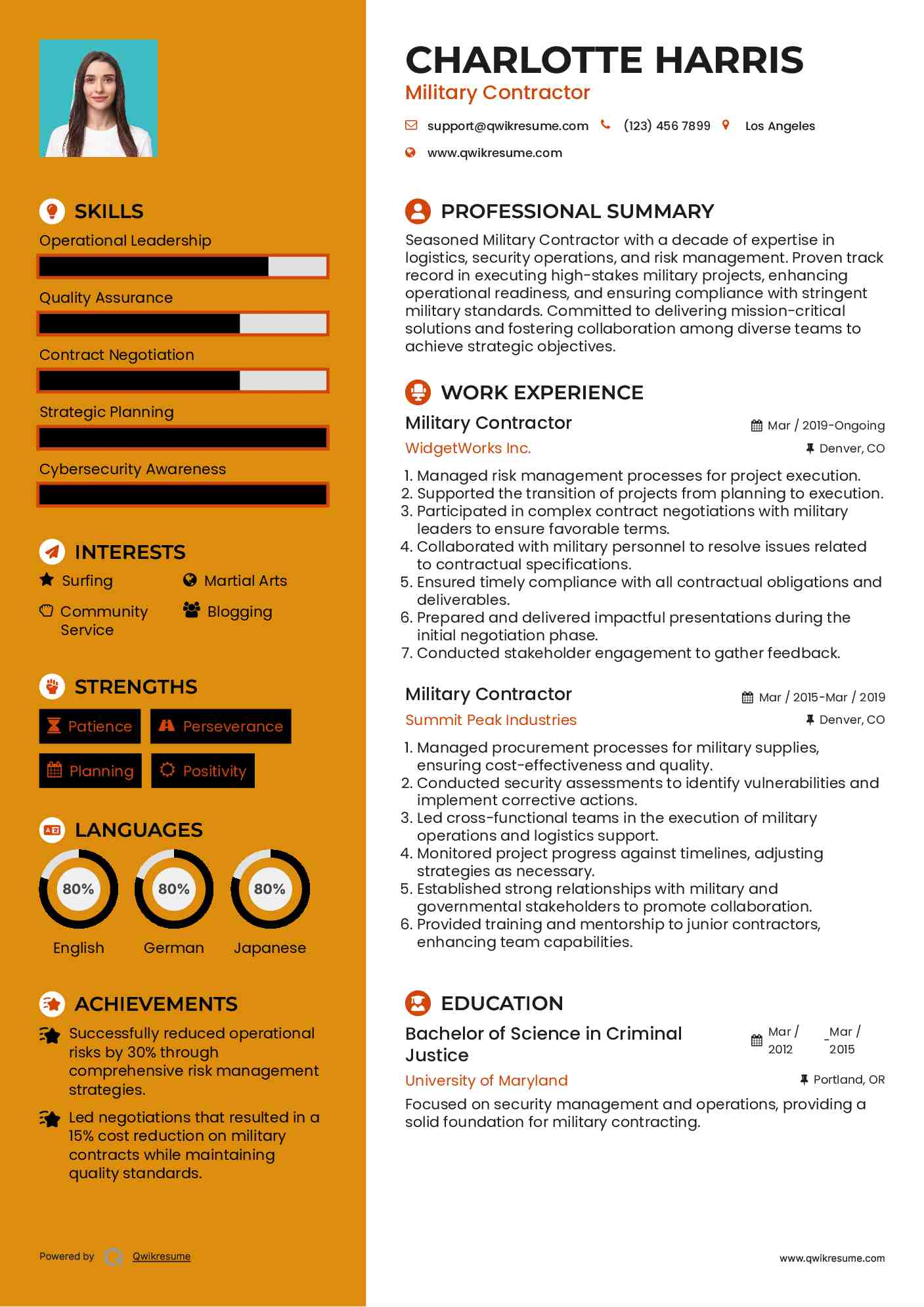 Military Contractor Resume Format