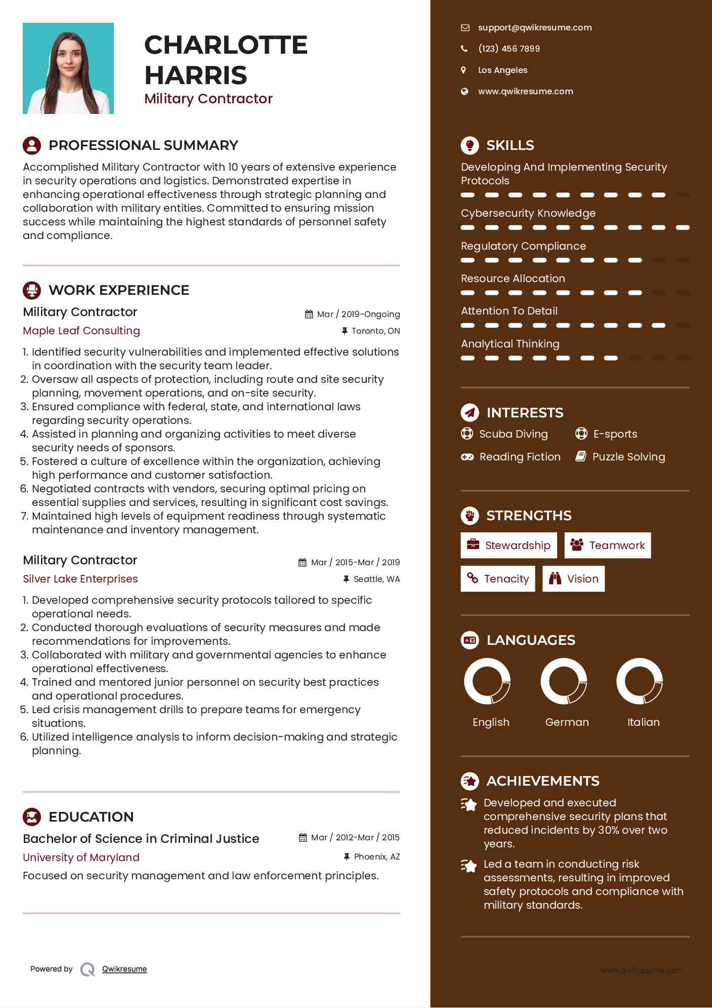 Military Contractor Resume Format