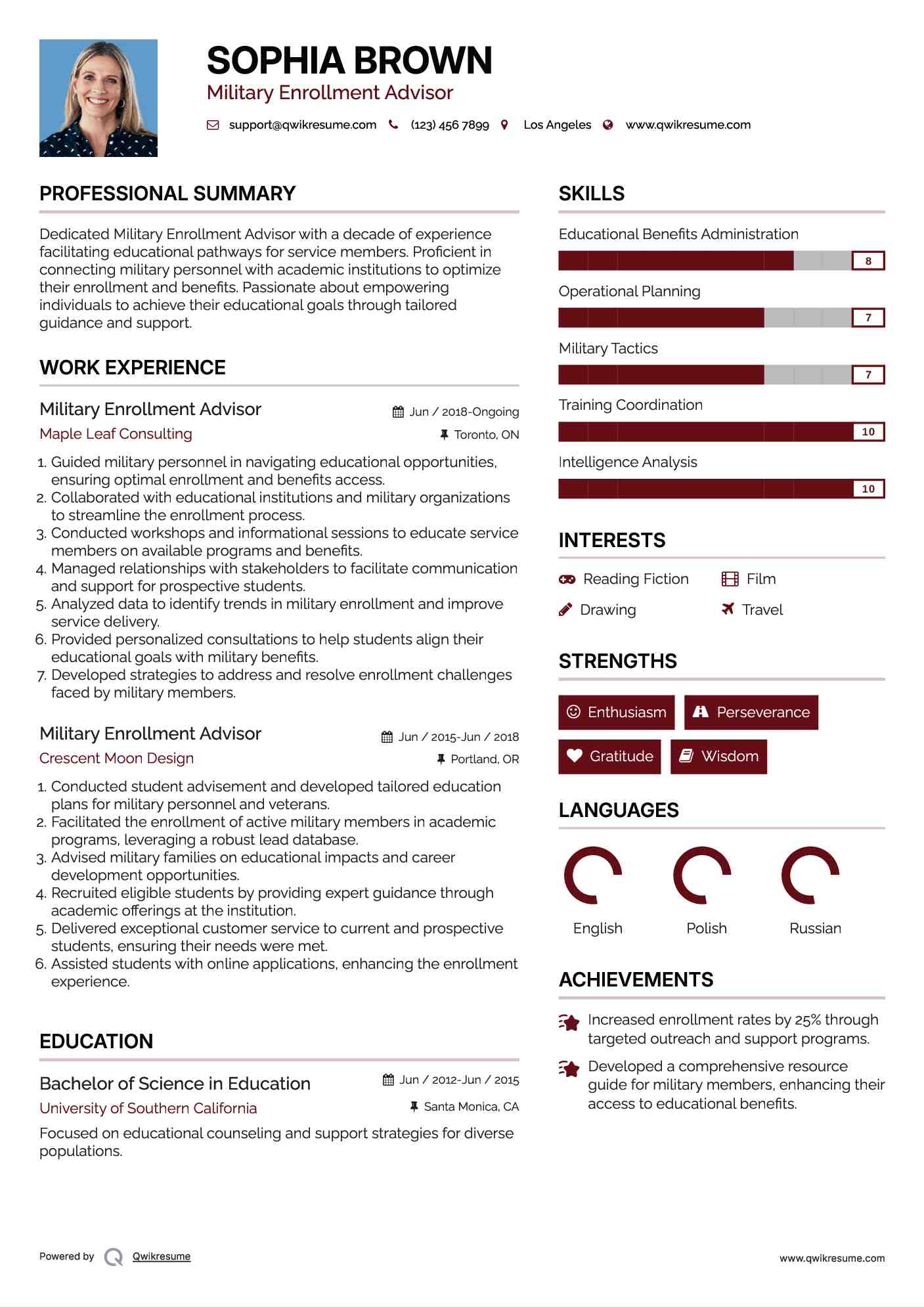 Military Enrollment Advisor Resume Template