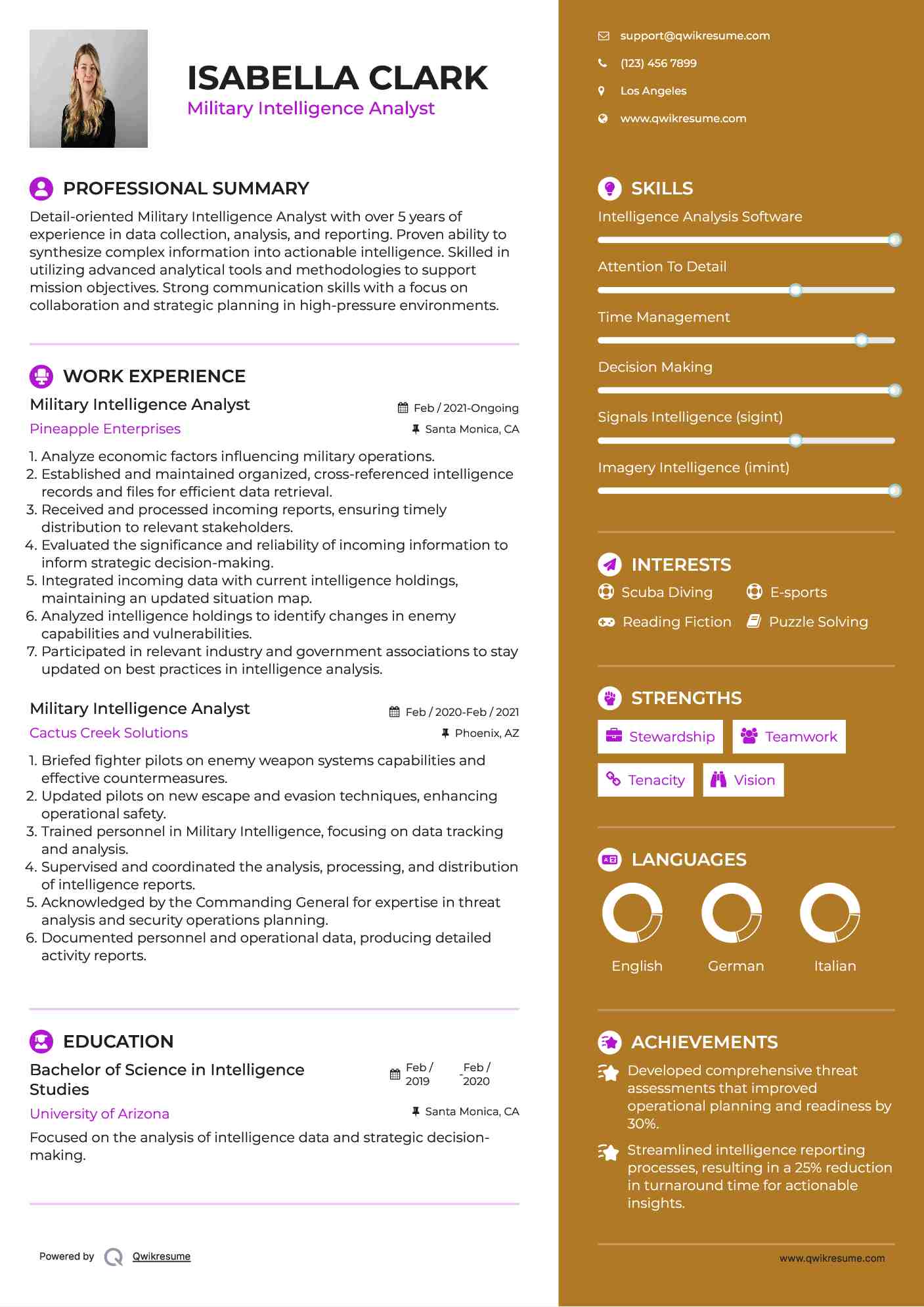 Military Intelligence Analyst Resume Template