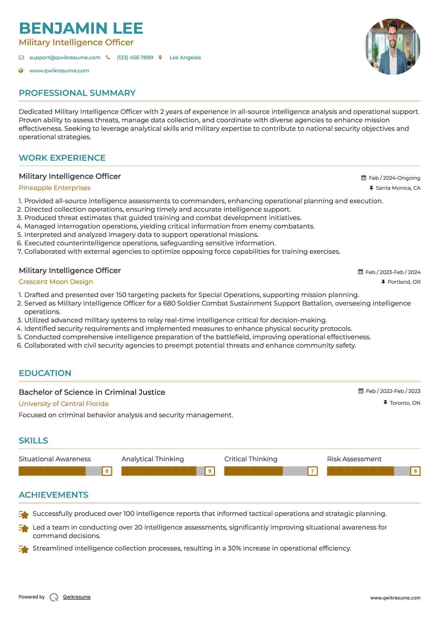 Military Intelligence Officer Resume Model