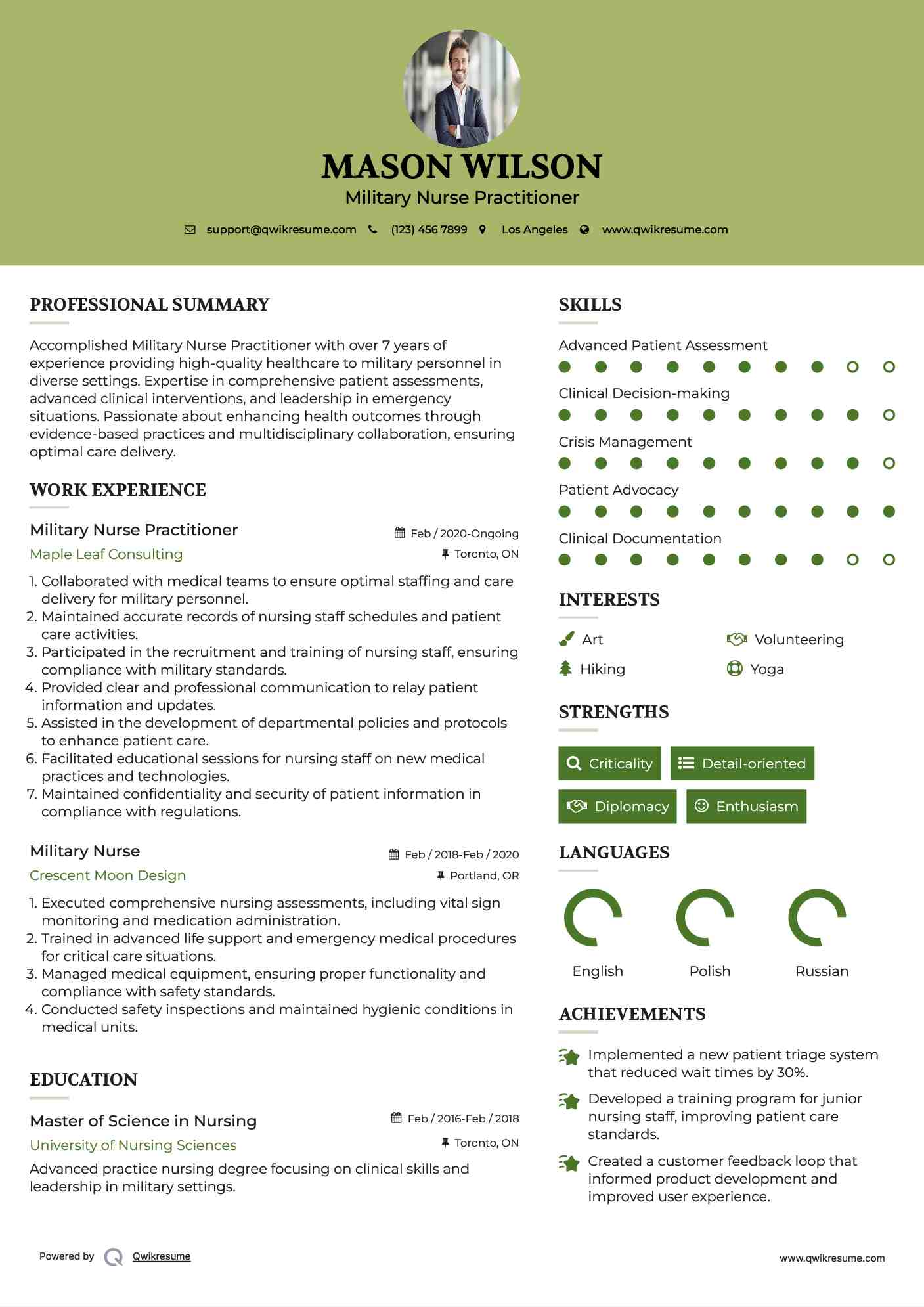 Military Nurse Practitioner Resume Template