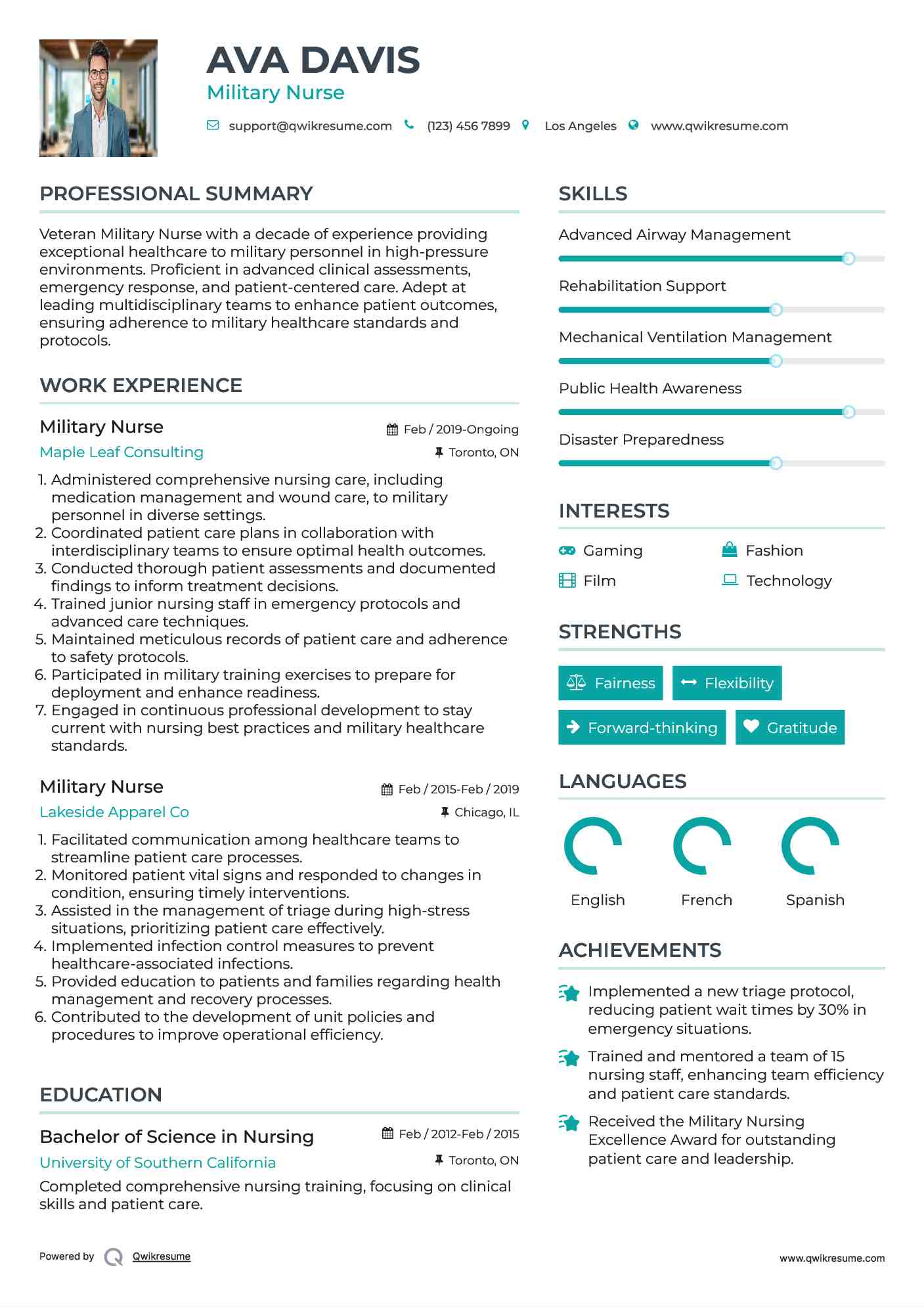 Military Nurse Resume Sample