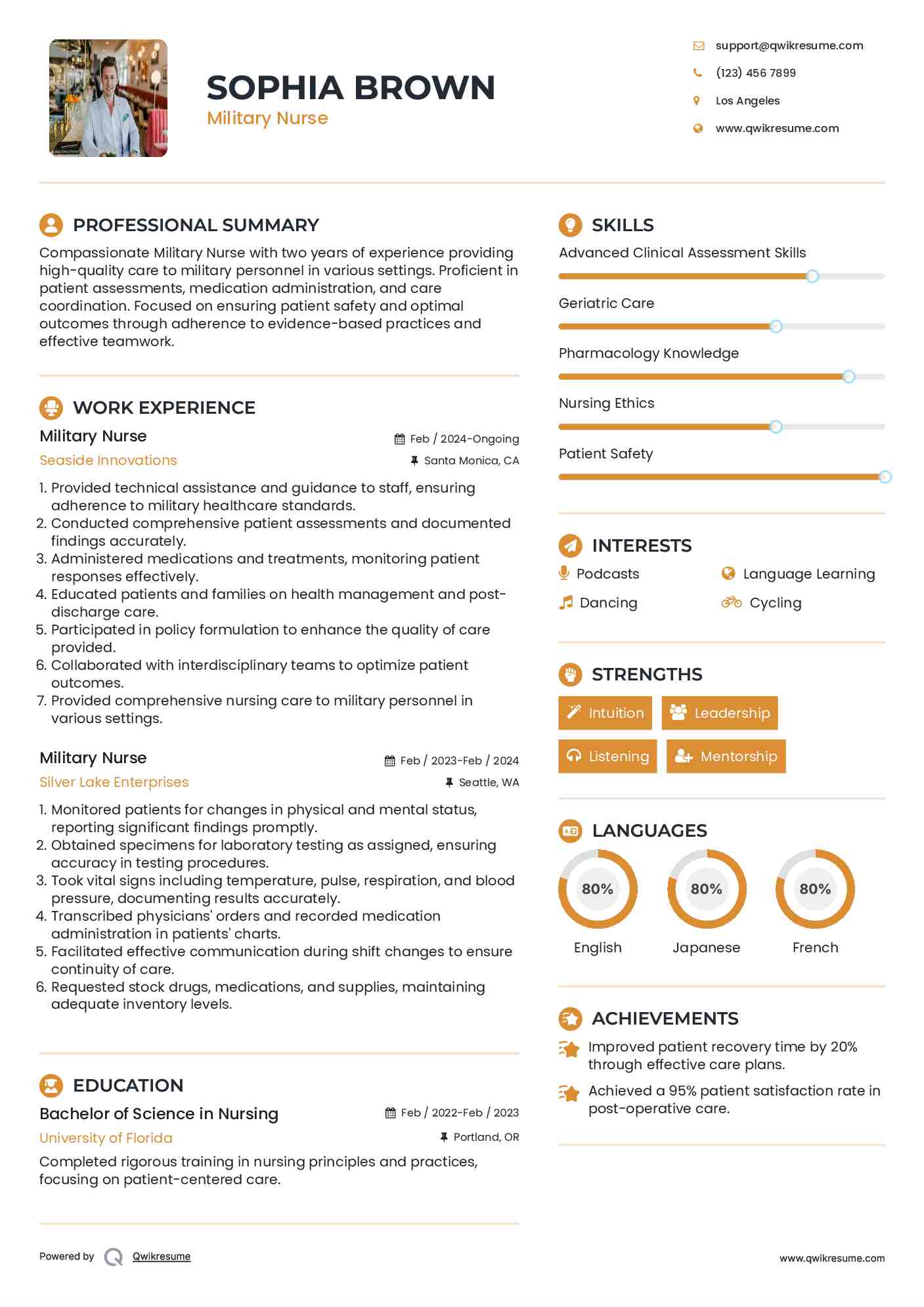 Military Nurse Resume Sample
