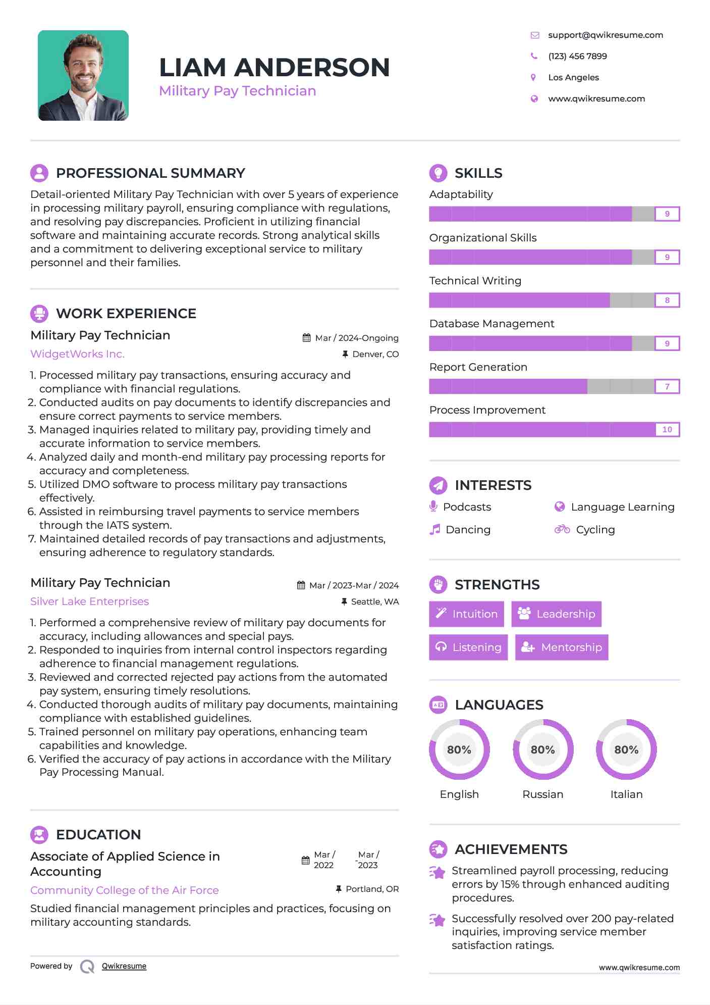 Military Pay Technician Resume Example