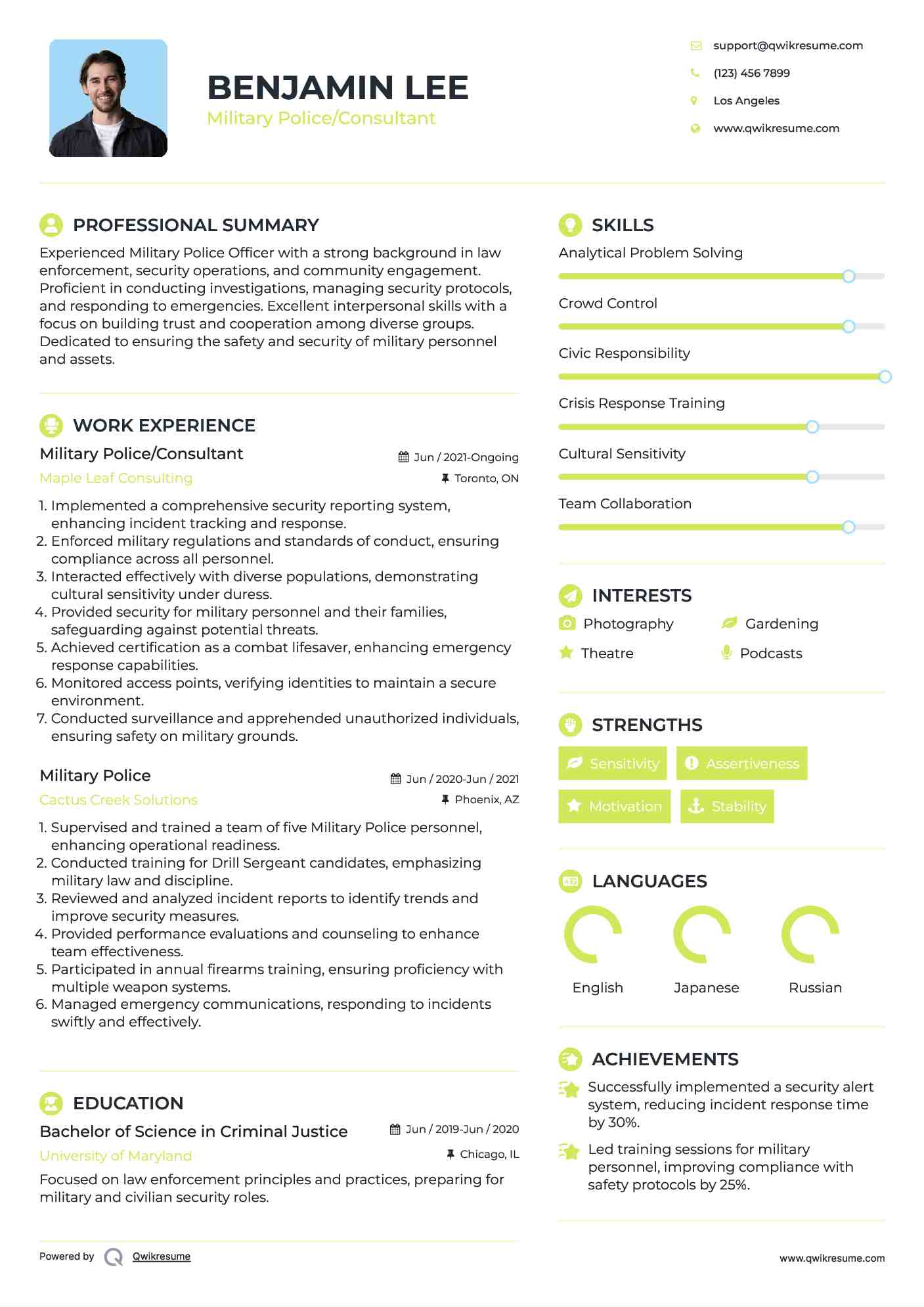 Military Police/Consultant Resume Template