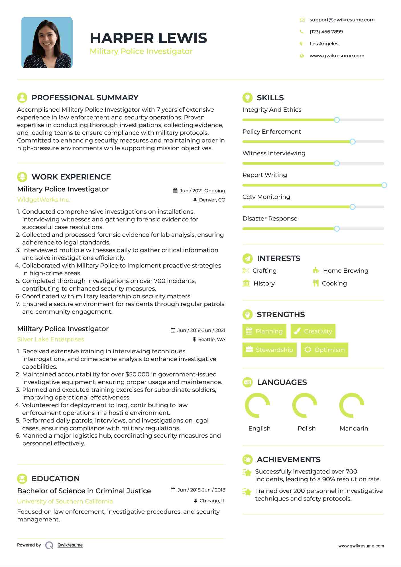 Military Police Investigator Resume Format