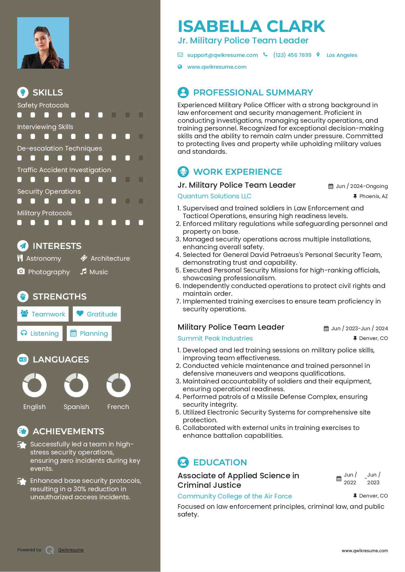 Jr. Military Police Team Leader Resume Template