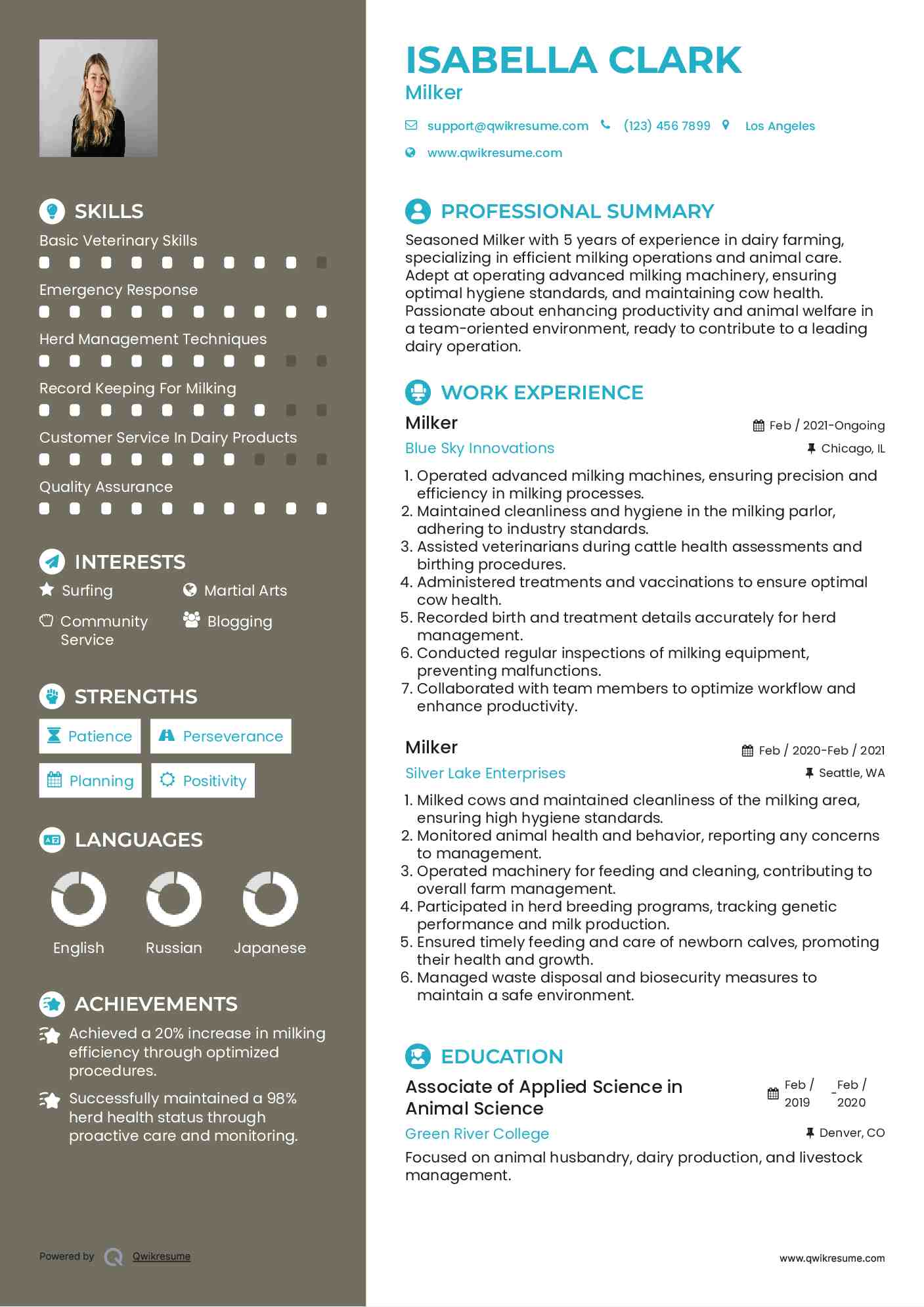 Milker Resume Template