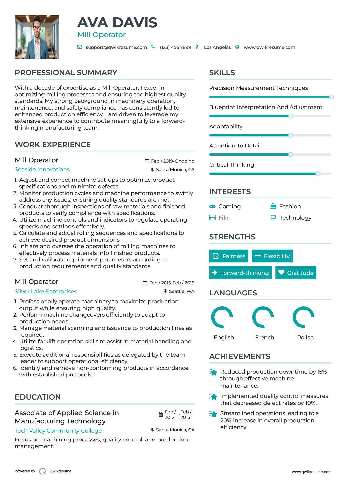 Mill Operator Resume Format