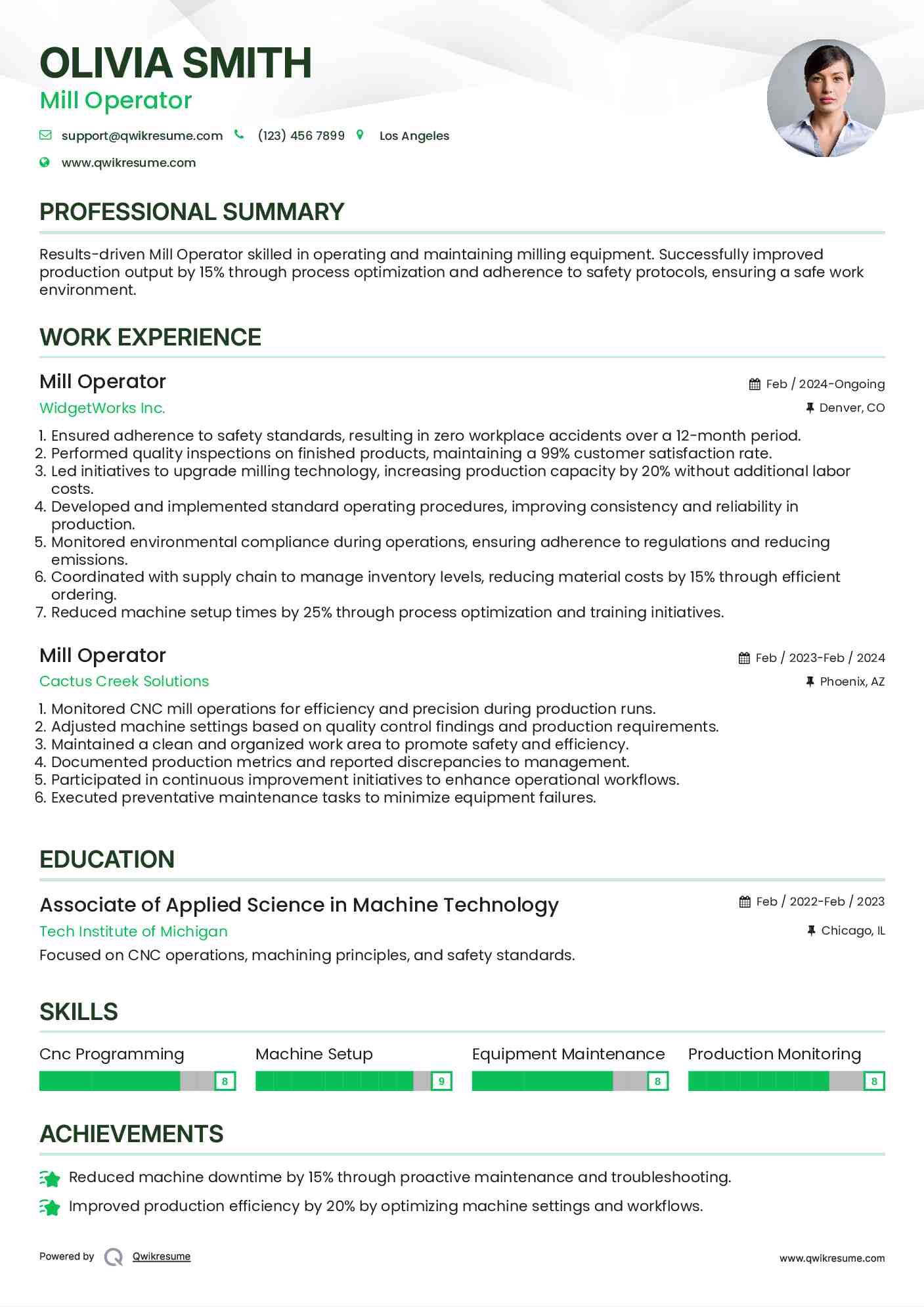 Mill Operator Resume Format